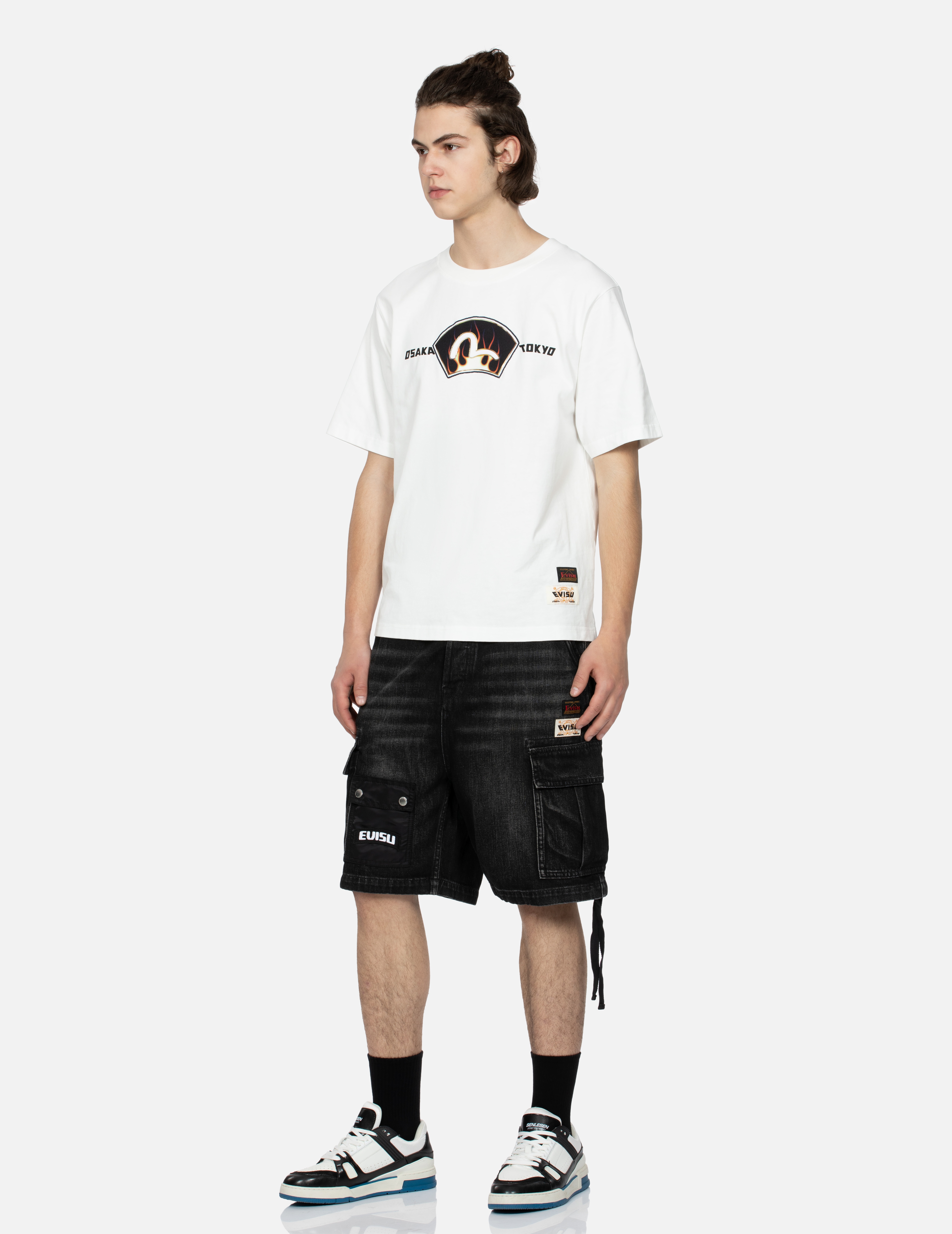 SEAGULL PRINT CARGO DENIM SHORTS - 3