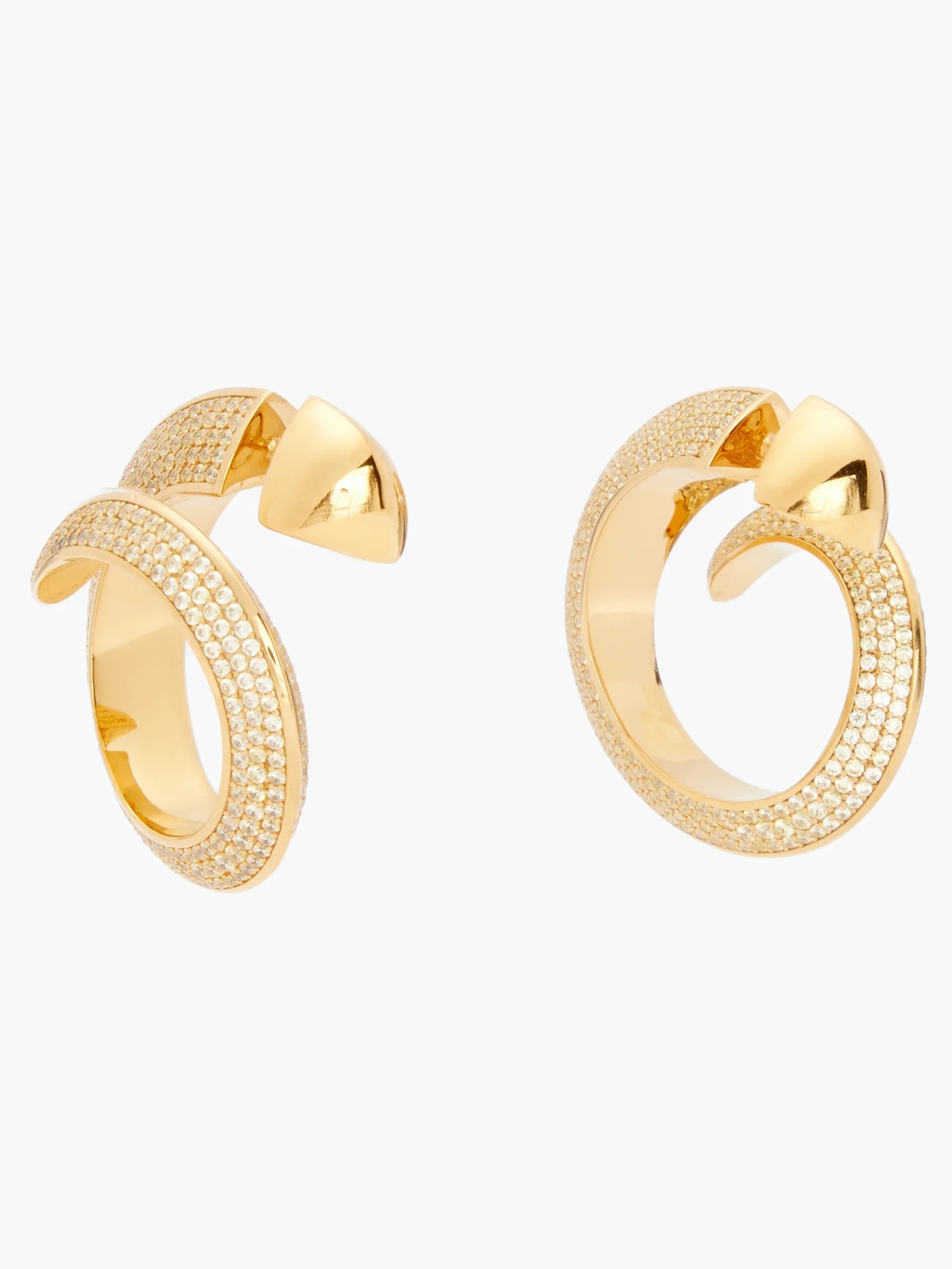 Pavé-crystal gold-plated silver hoop earrings - 5