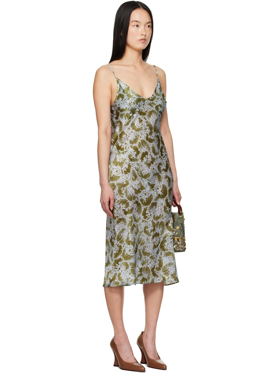 Blue & Green Silk Slip Midi Dress - 2