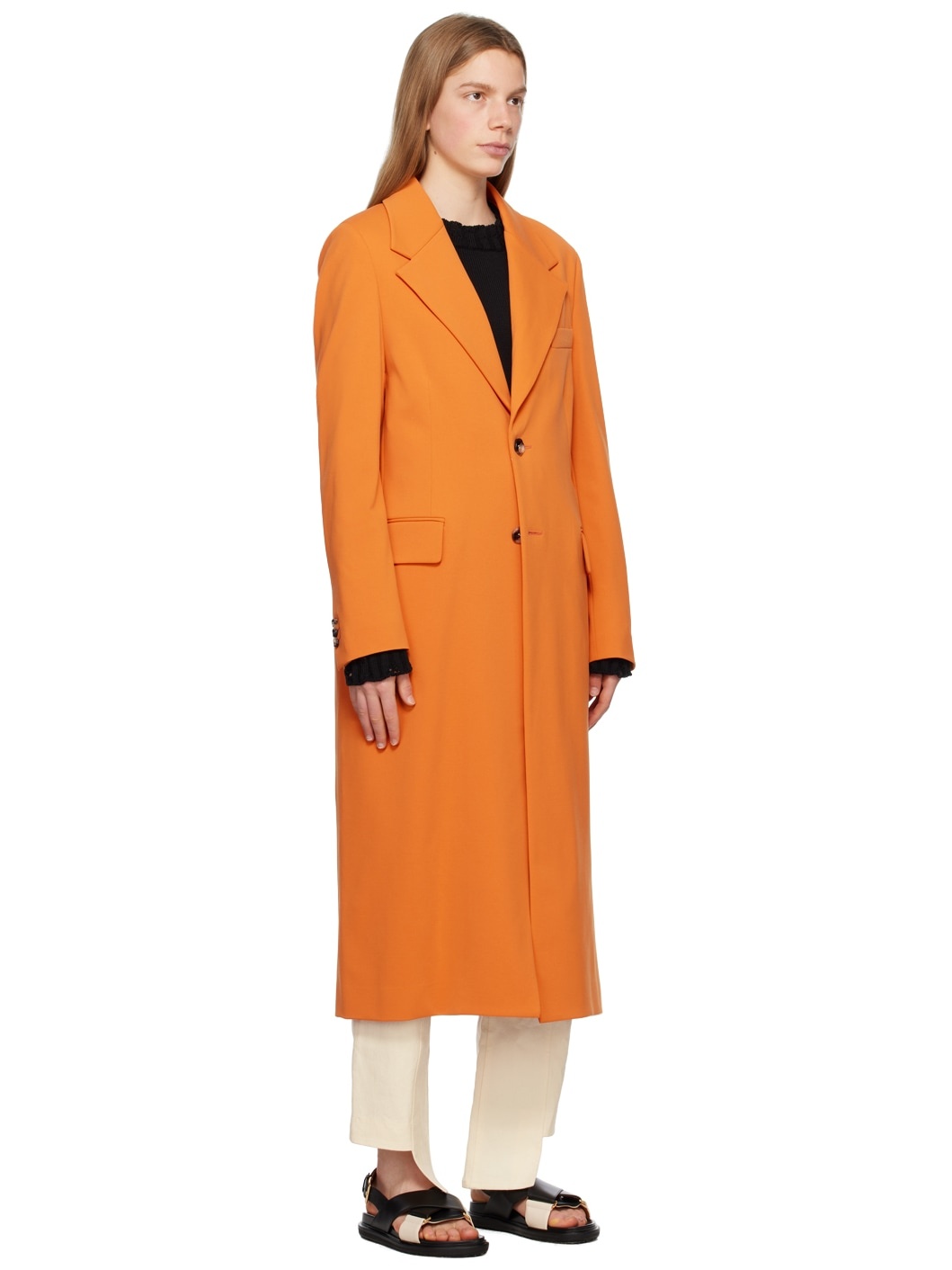 Orange Single-Breasted Coat - 2