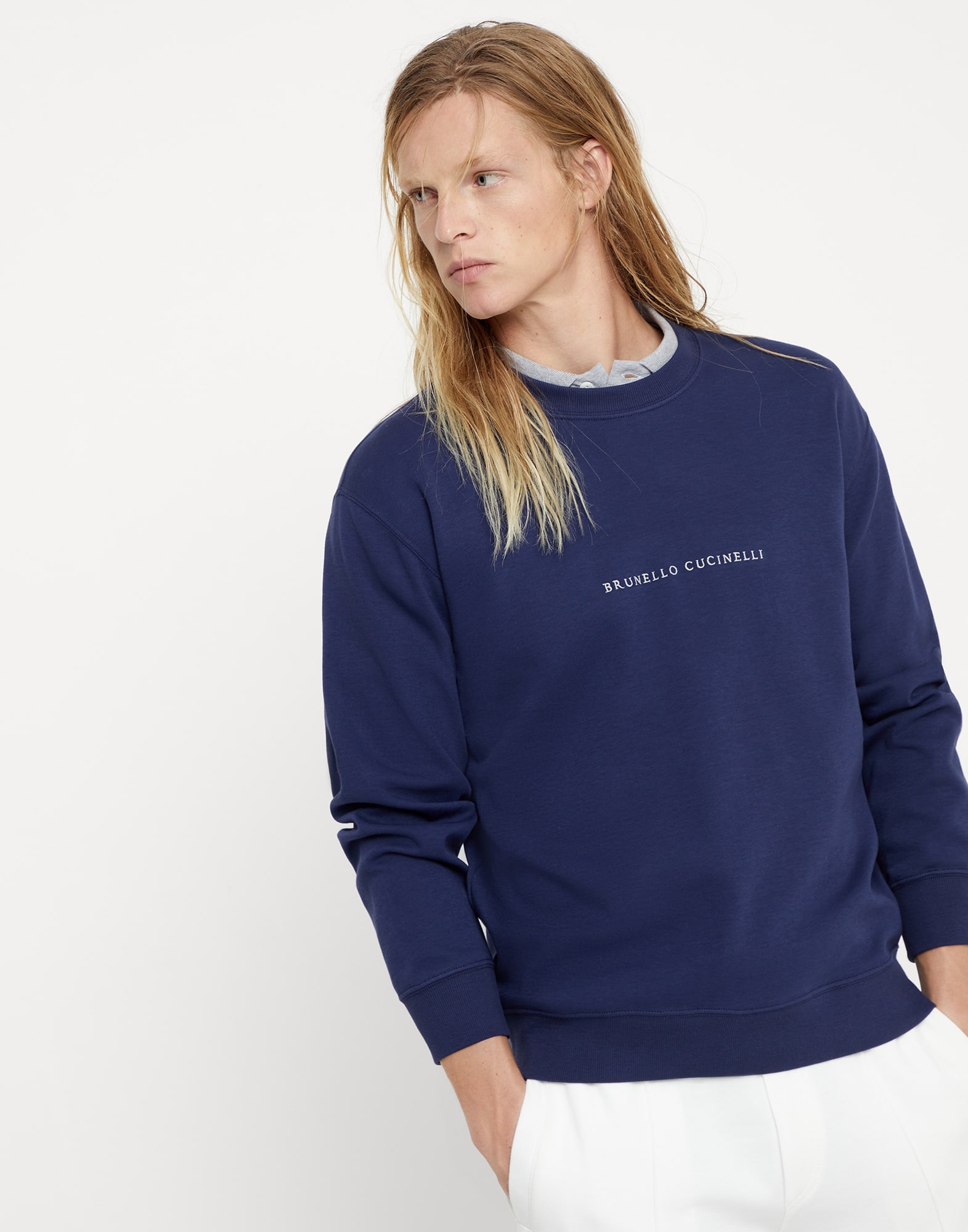 Techno cotton French terry sweatshirt with embroidery - 1