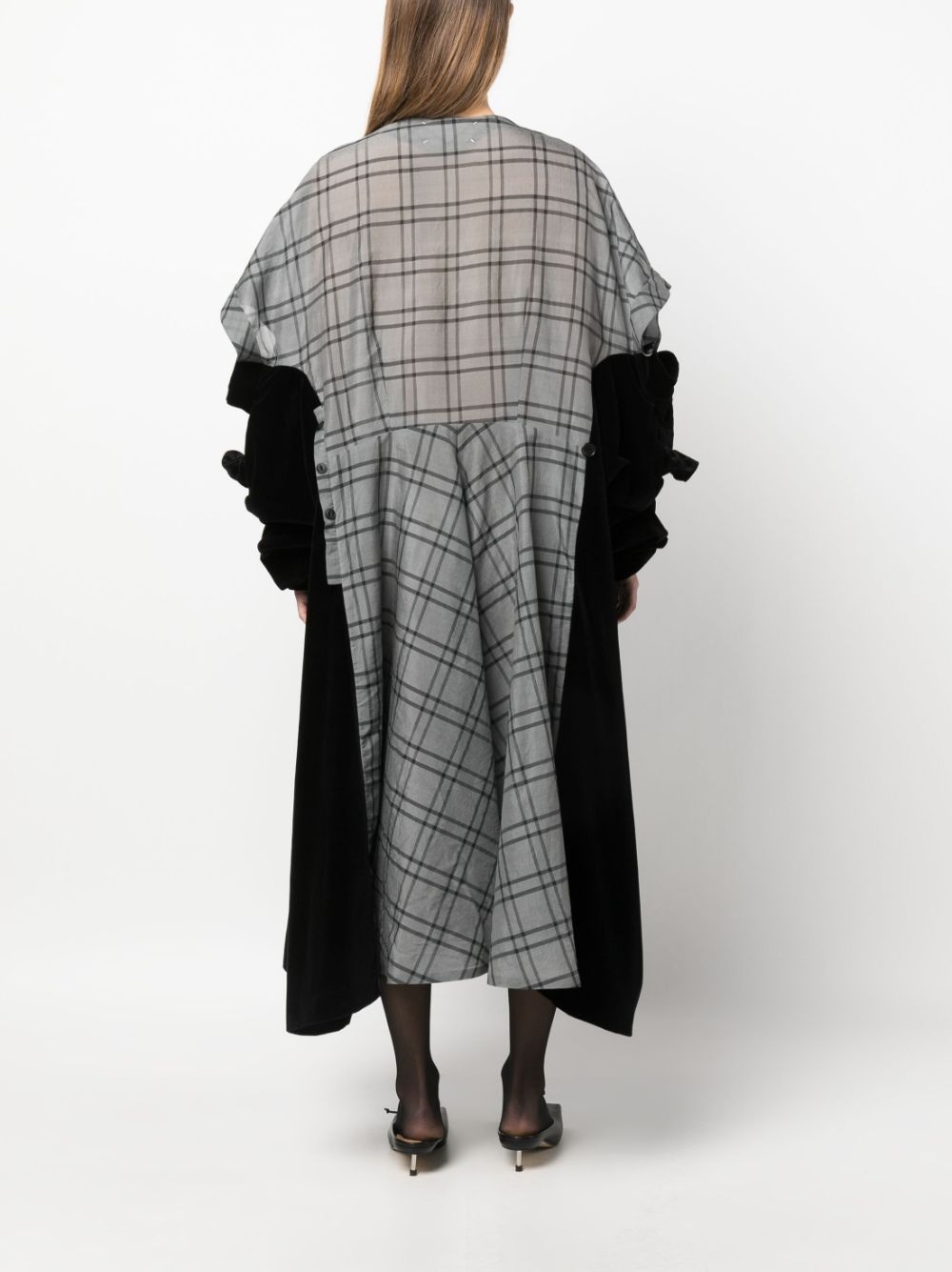 Spliced check-print silk dress - 4