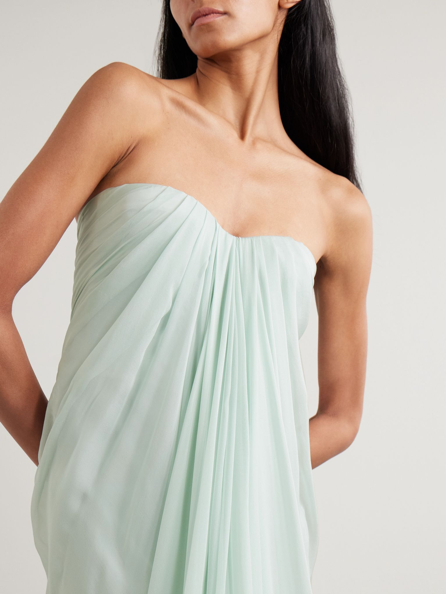 Strapless draped silk-chiffon bustier gown Mint - 5