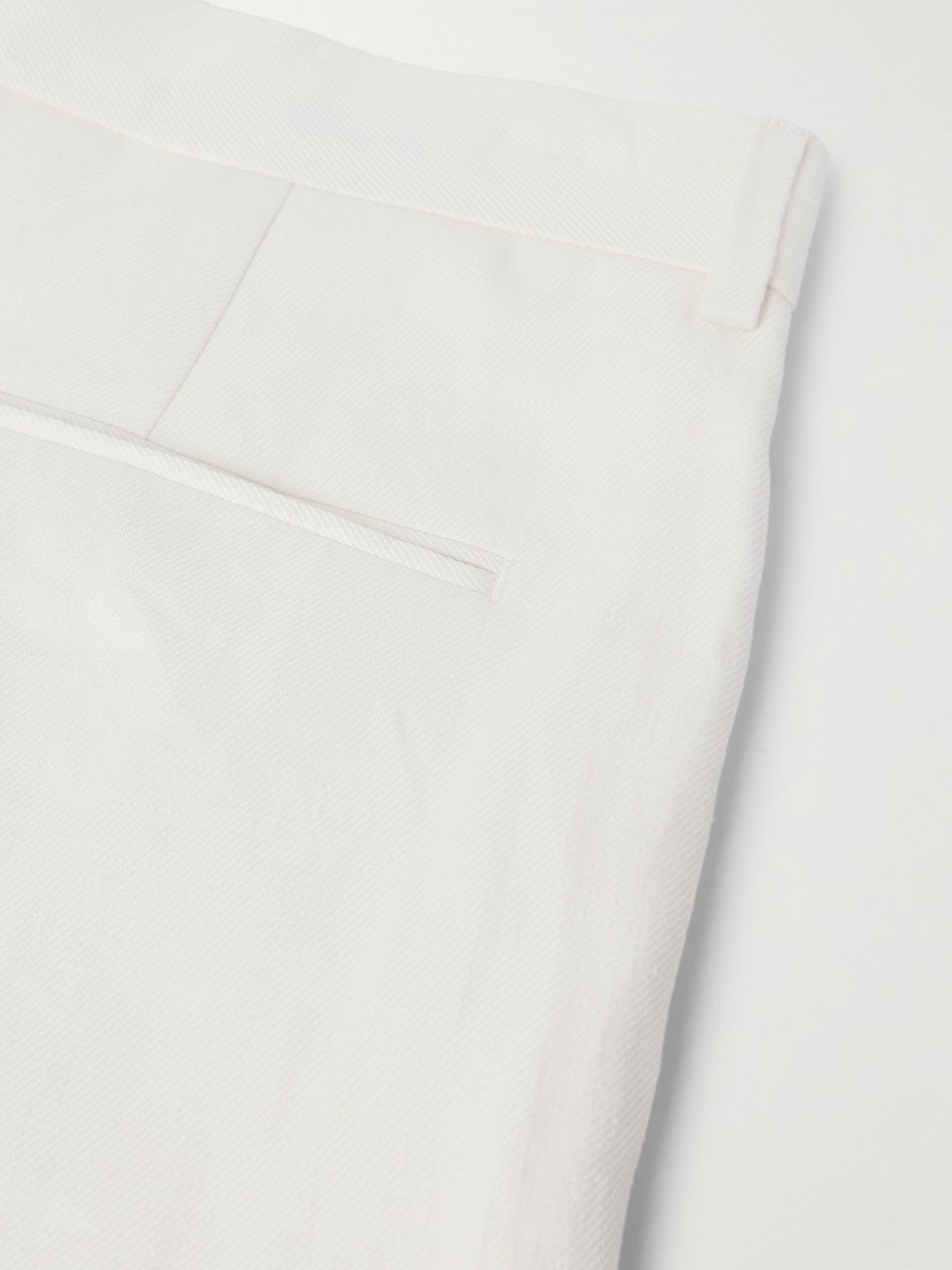 Straight-Leg Pleated Linen-Twill Trousers White - 5