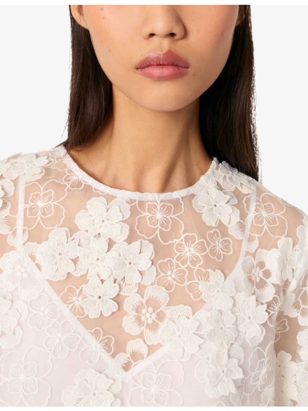 Flower-embroidered short-sleeve woven top - 5