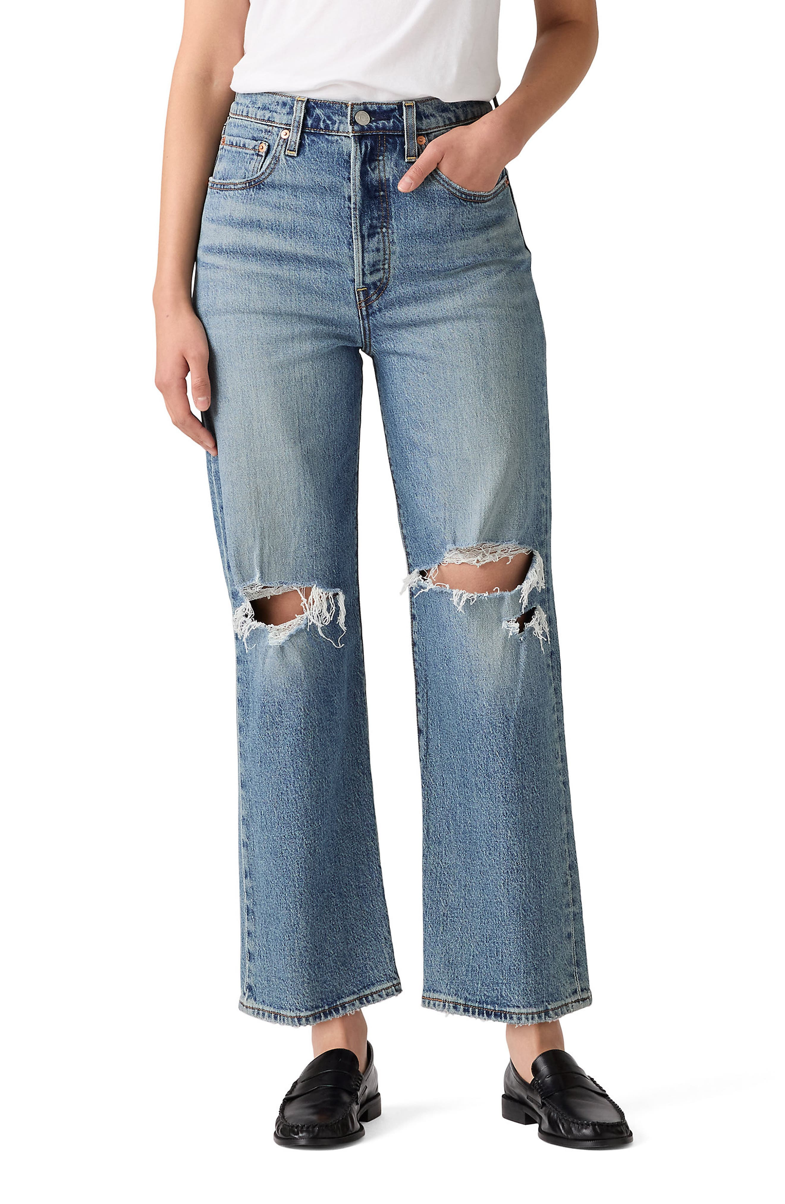 levi's Ribcage Ripped High Waist Ankle Straight Leg Jeans in Queen Mother at Nordstrom - 1