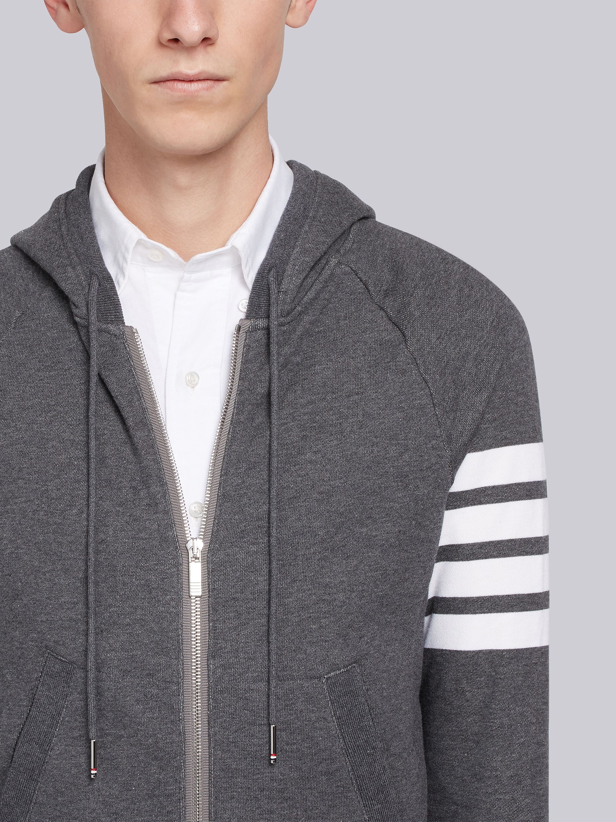 Dark Grey Loopback Jersey Knit 4-bar Zip-up Hoodie - 5