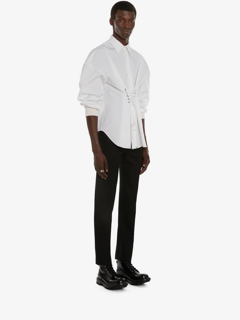 Dropped Shoulder Lace Detail Shirt in White - 3