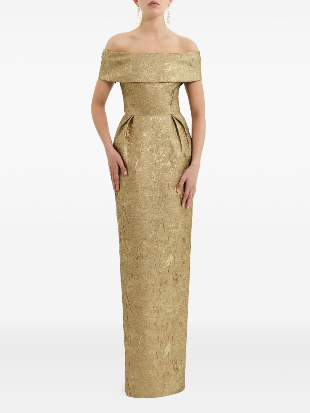 off-shoulder brocade gown - 4