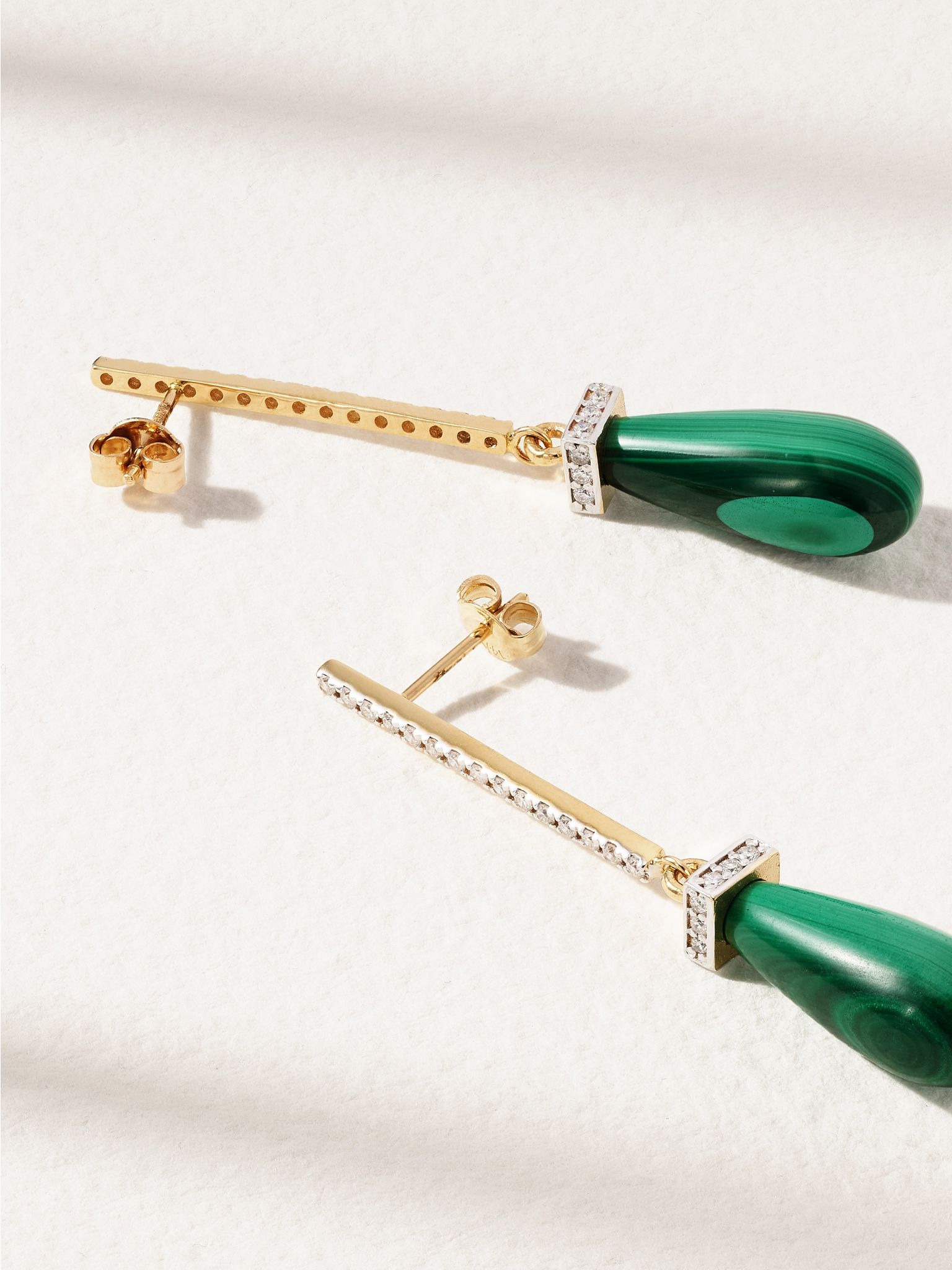 14-karat gold, malachite and diamond earrings Green - 3