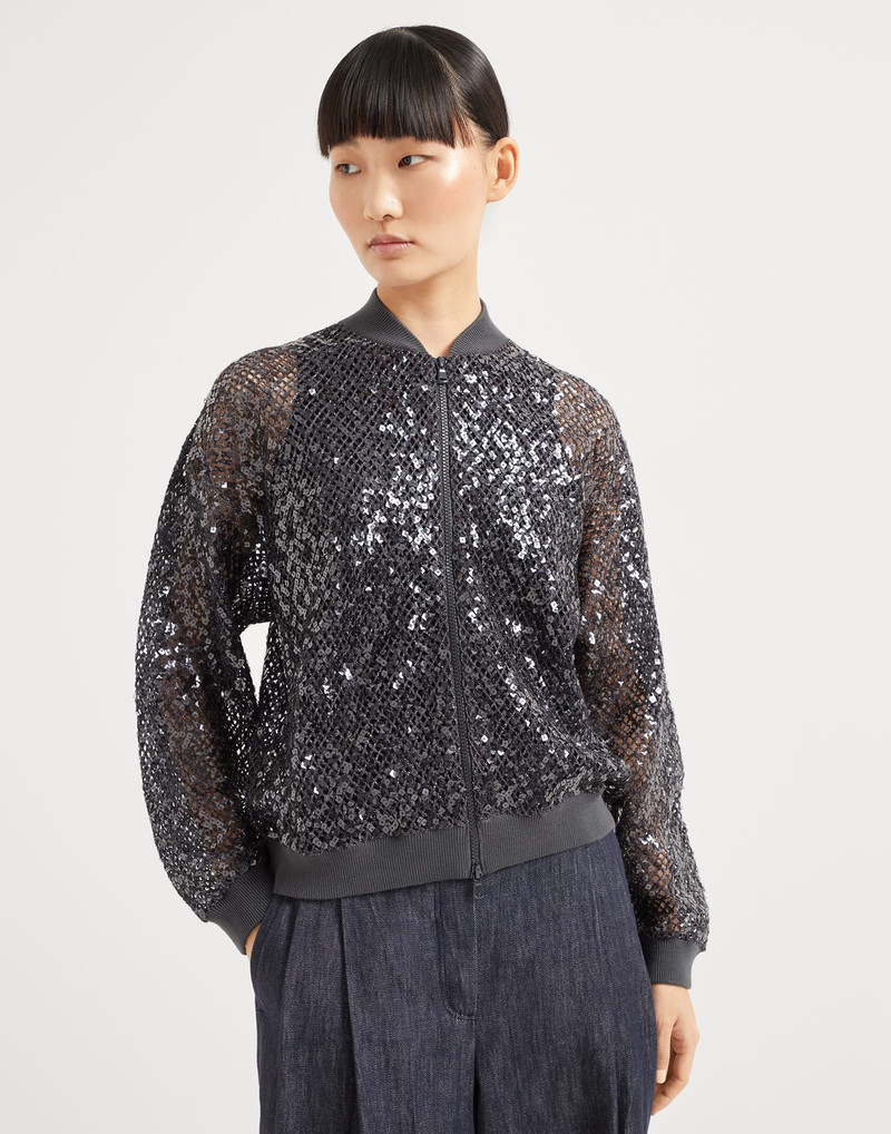 Dazzling net embroidery cardigan in linen and silk 1