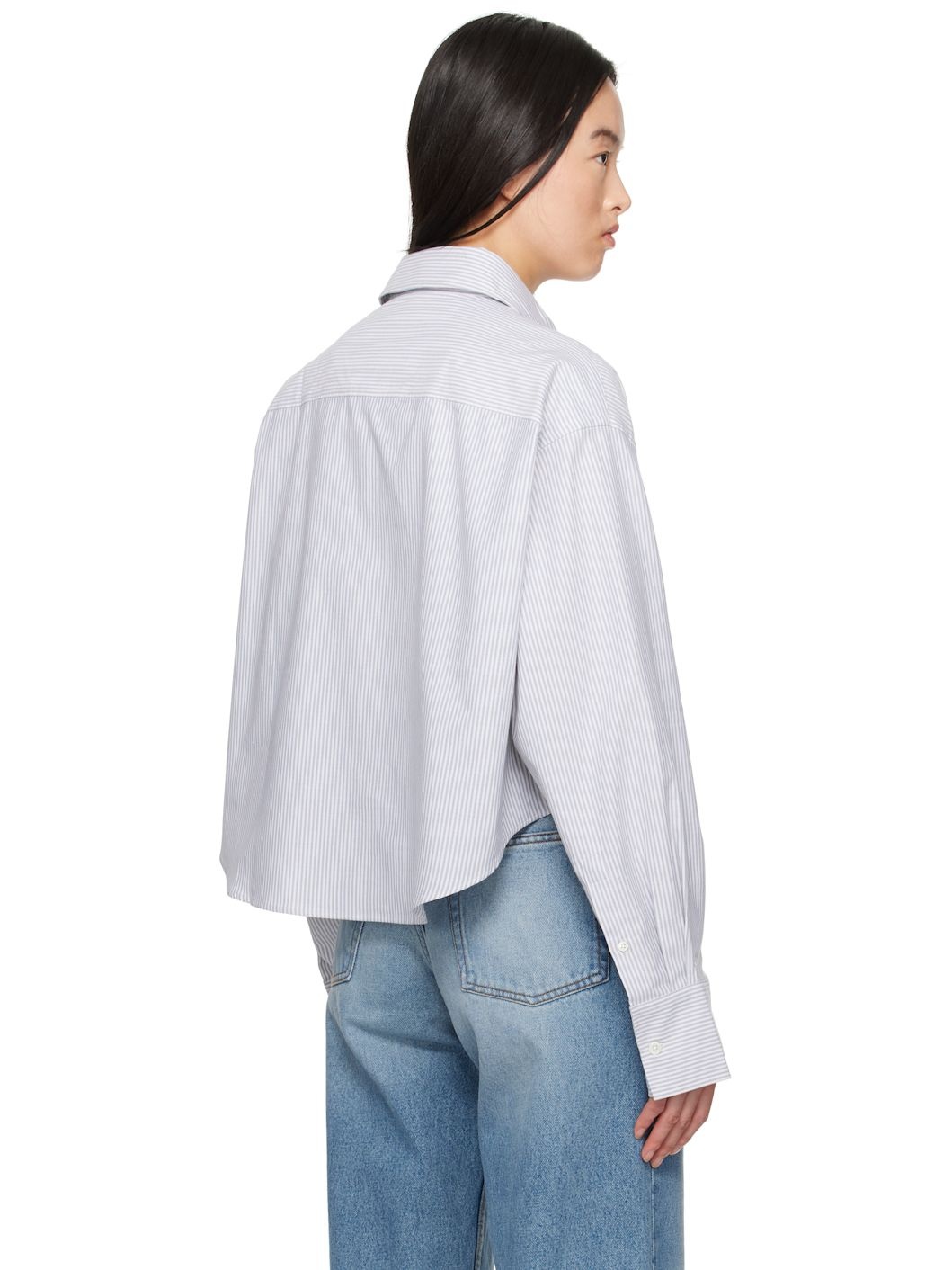 Blue & Off-White Cotton Cropped Oversized Shirt - 3
