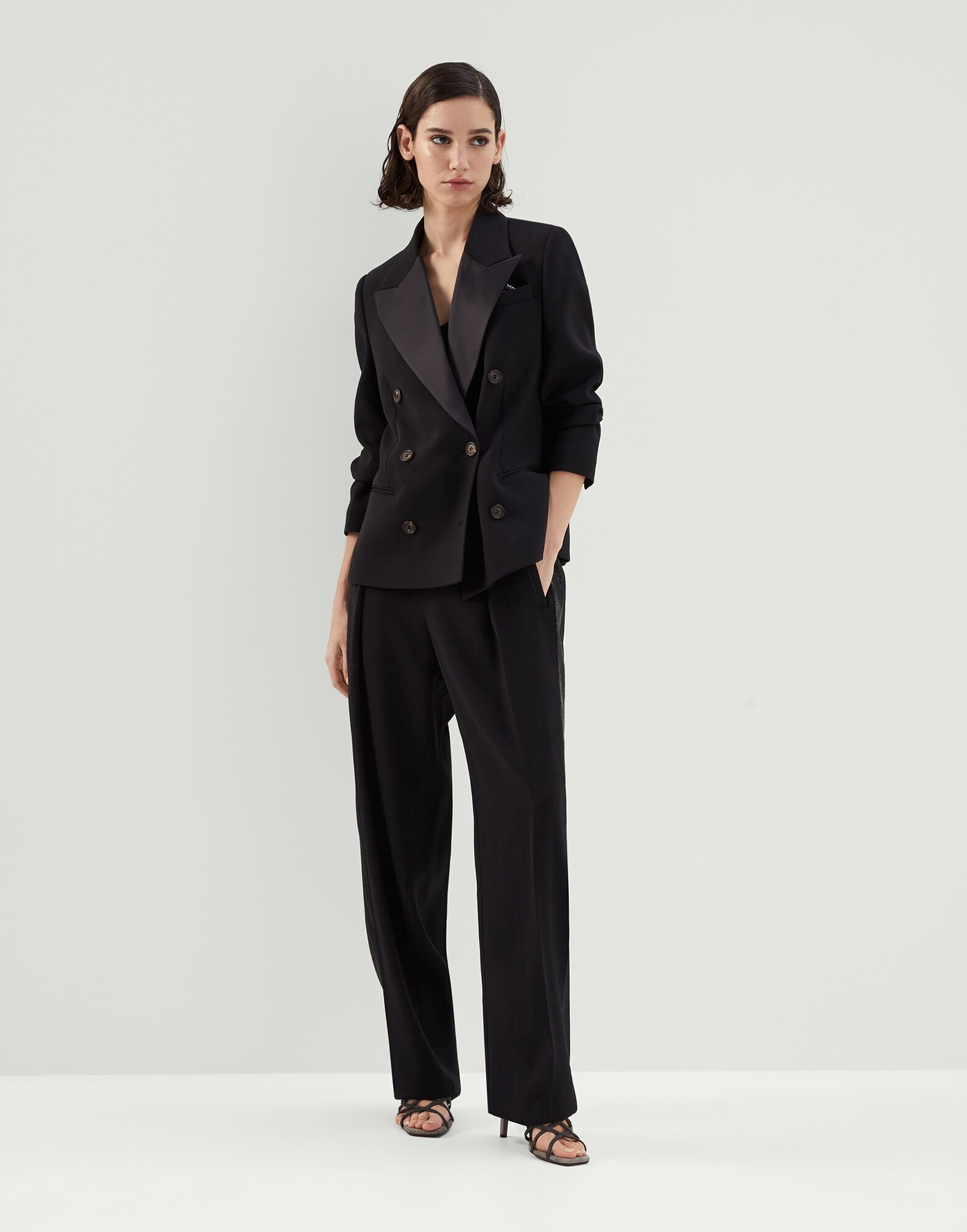 Viscose and virgin wool tuxedo trousers with dazzling stripe - 4