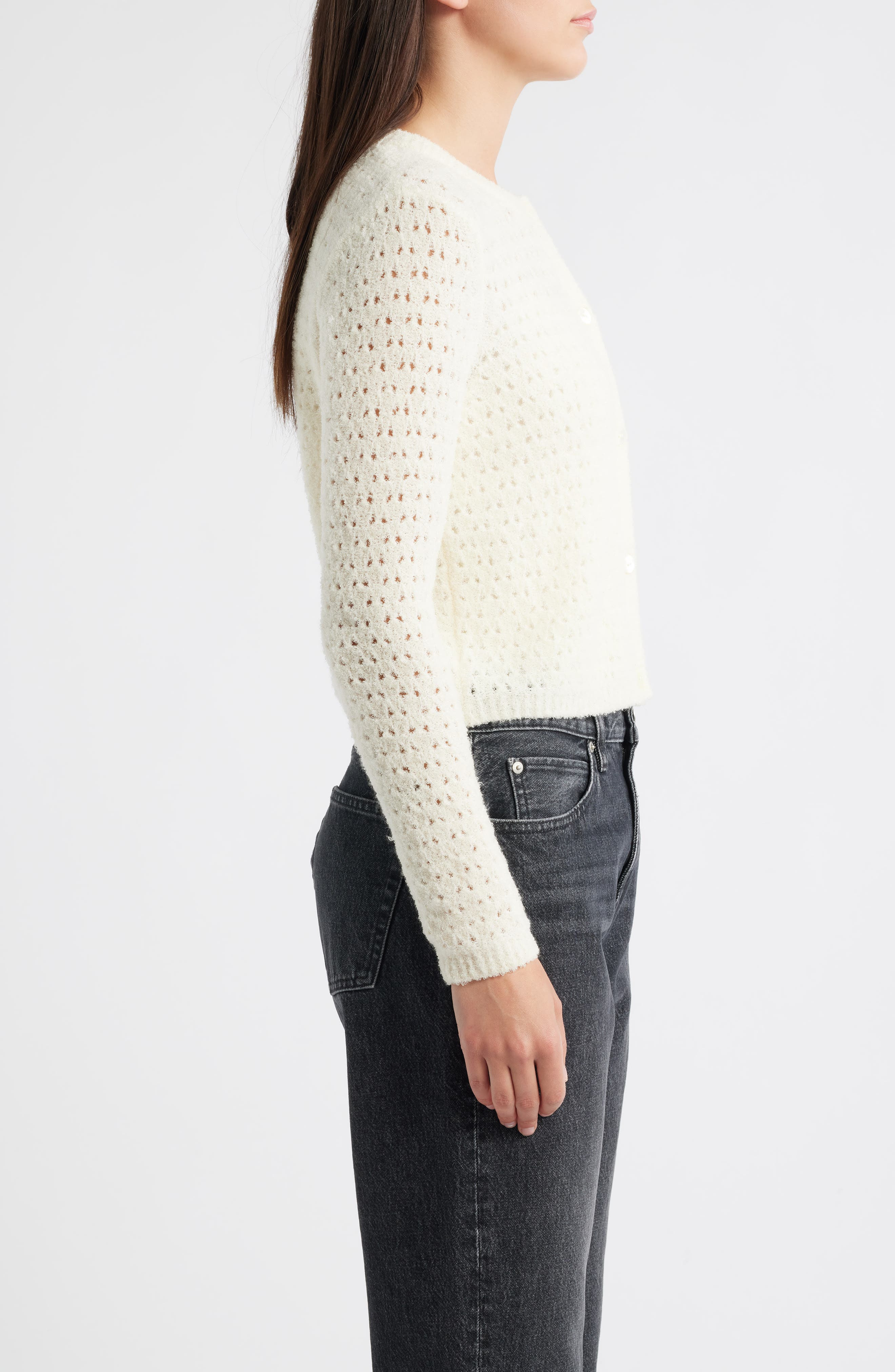 FRAME The Chenille Open Stitch Cardigan in Cream at Nordstrom - 3