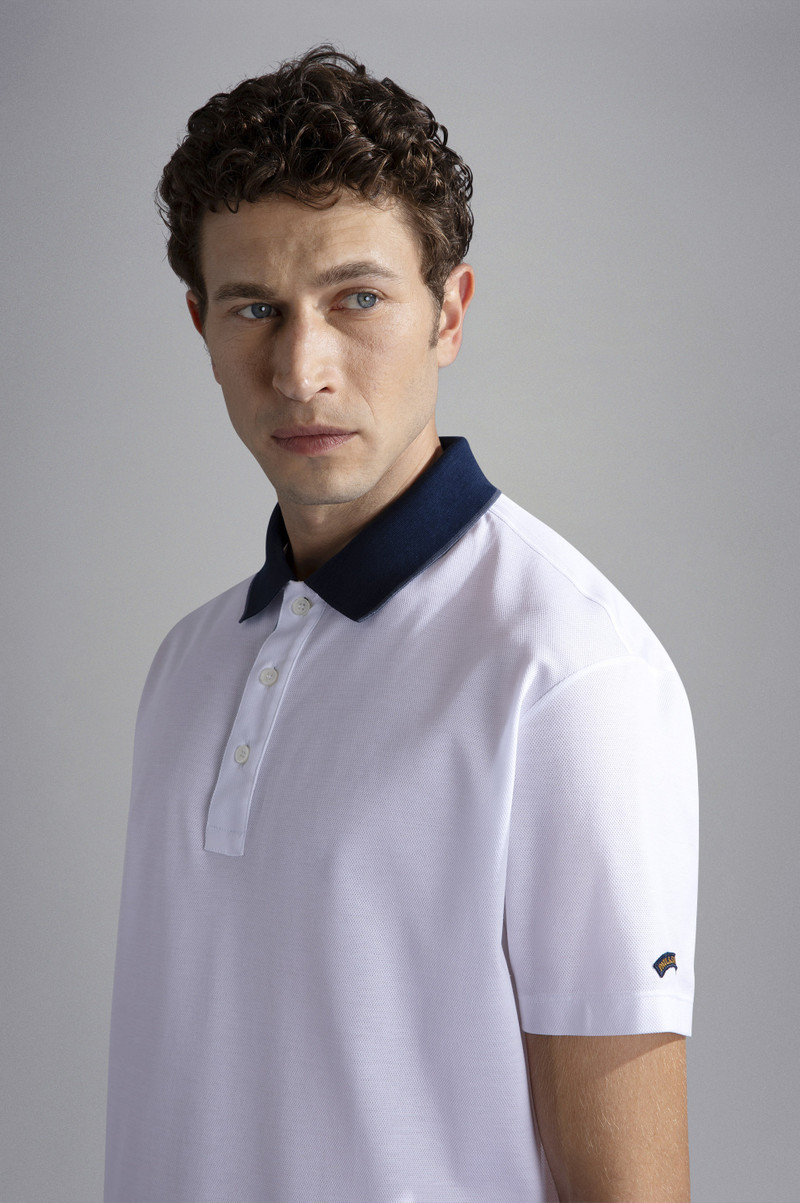 COTTON PIQUE POLO SHIRT WITH OVERSIZE TRICOLOUR DETAILS 4