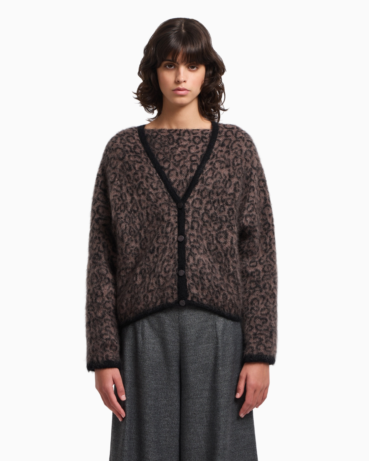 V-NECK CARDIGAN IN JACQUARD WOOL-MOHAIR BLEND WITH AN ALL-OVER PATTERN - 4