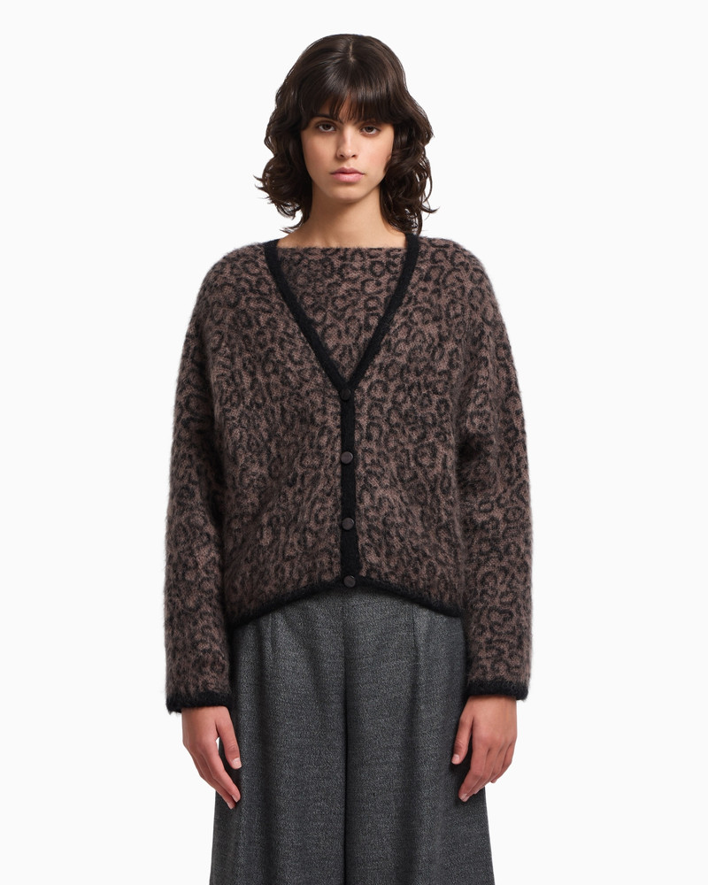 EMPORIO ARMANI V-NECK CARDIGAN IN JACQUARD WOOL-MOHAIR BLEND WITH AN ALL-OVER PATTERN outlook