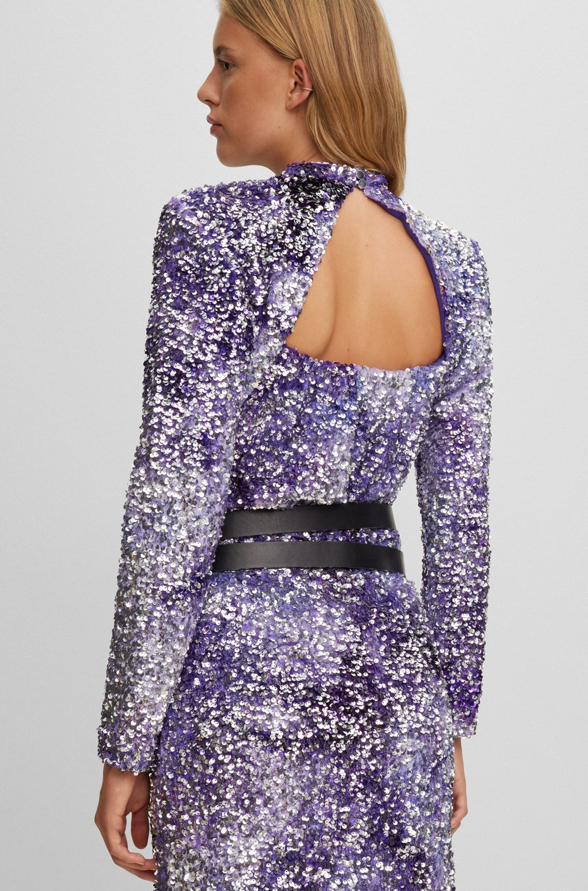 SLIM-FIT DRESS WITH SEQUIN EMBELLISHMENTS AND PLEAT FRONT - 6