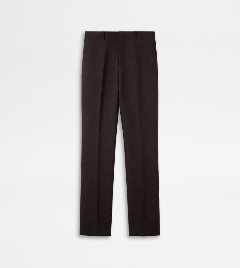 SLIM FIT PANTS IN WOOL - BROWN 1