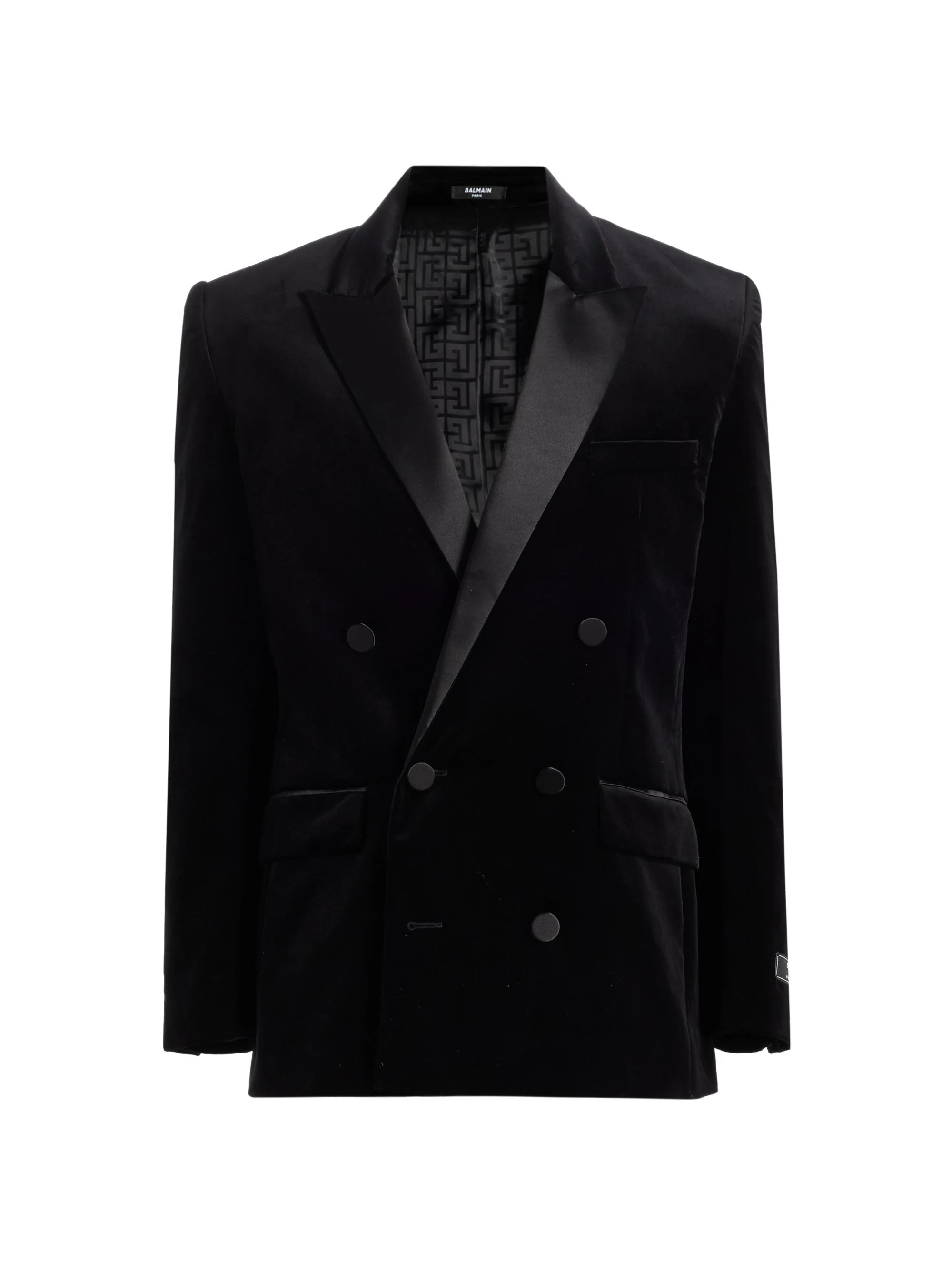 Men's Velvet & Satin Double-Breasted Blazer - Noir - 1