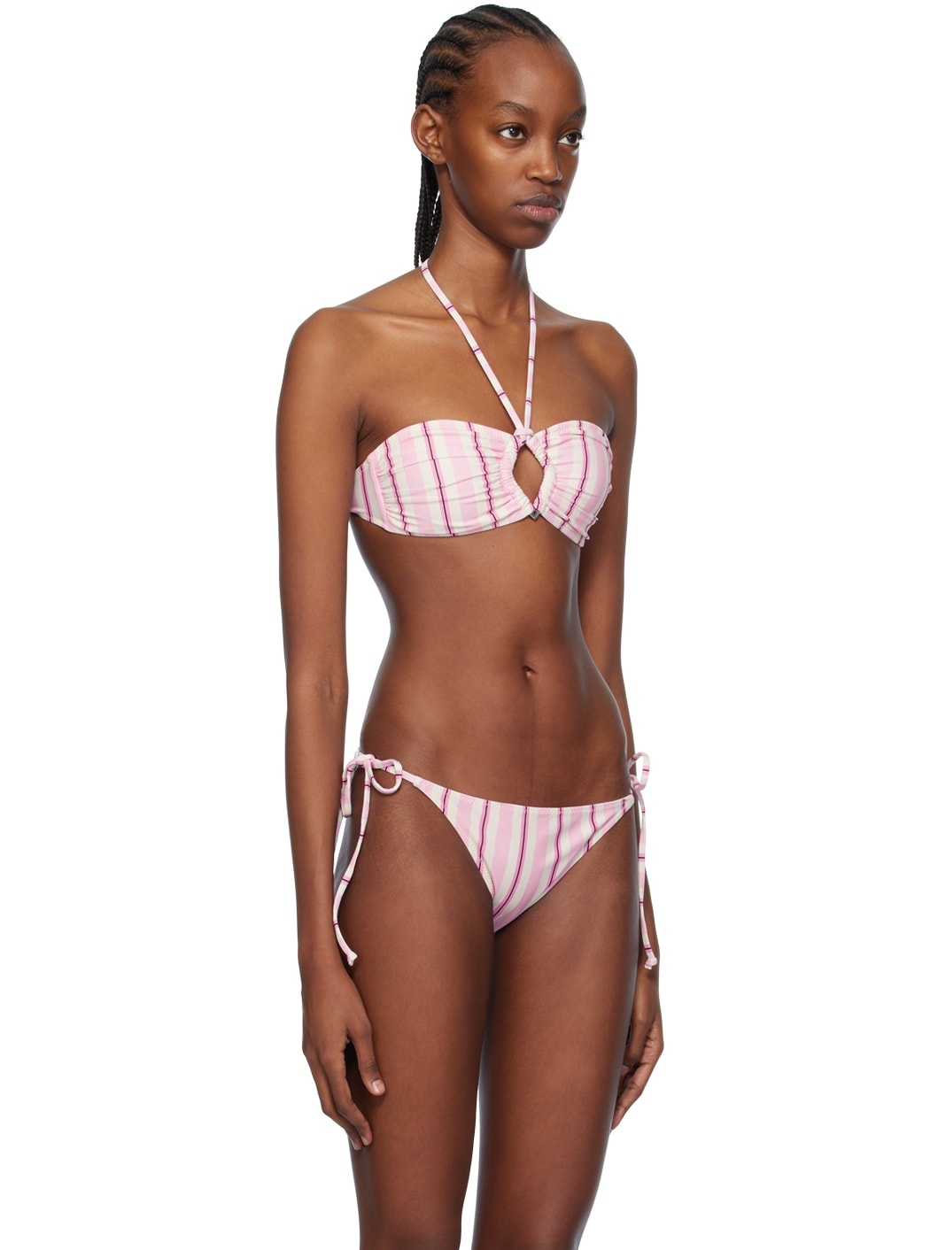 White & Pink Striped Bikini Top - 2