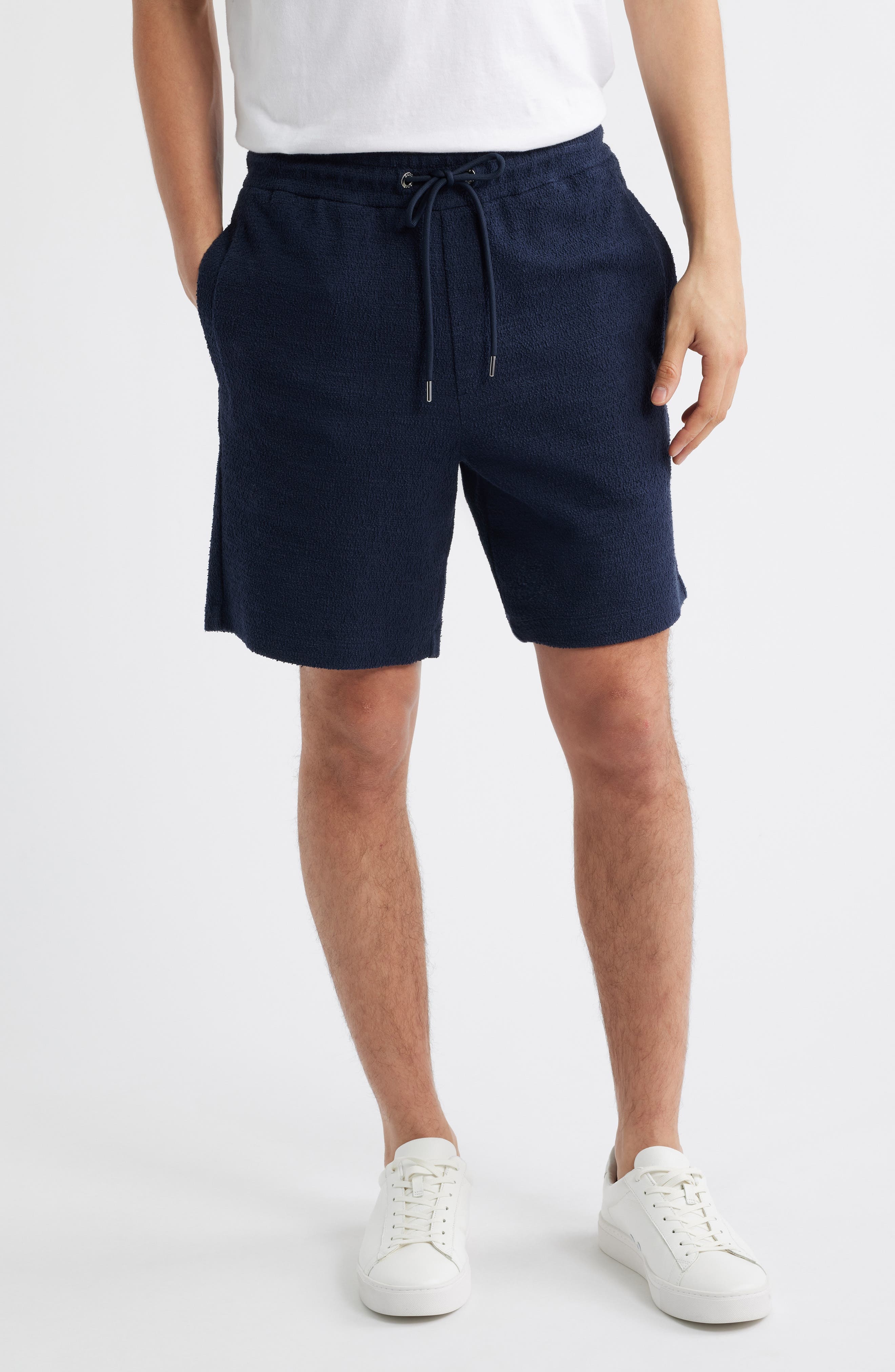 BOSS Leoni Drawstring Cotton Terry Cloth Shorts in Dark Blue at Nordstrom - 1