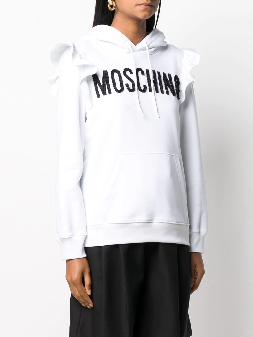 logo-embellished frill-trim hoodie - 3