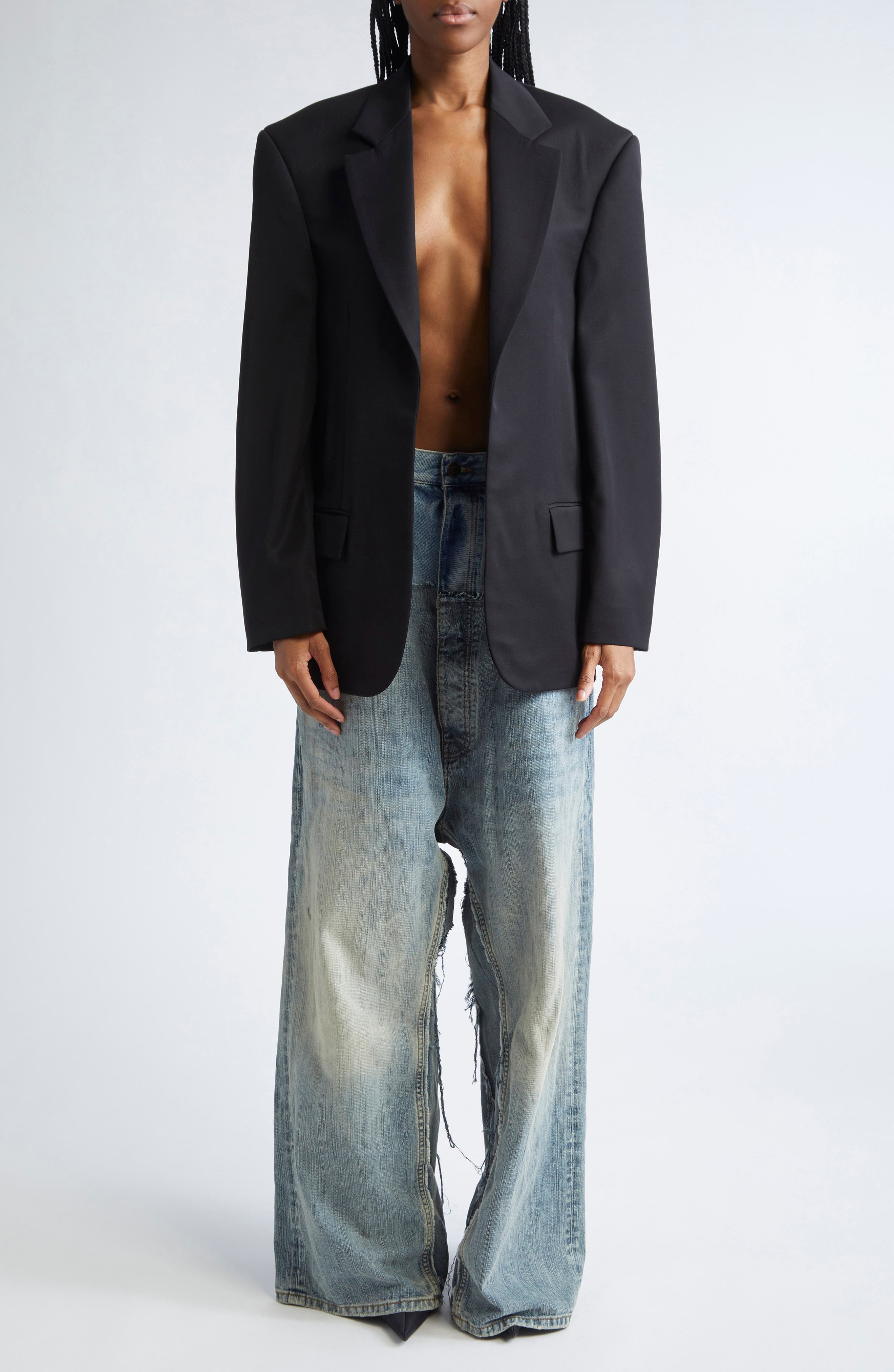Balenciaga Tailored Wool Gabardine Blazer in 1000 Black at Nordstrom - 2