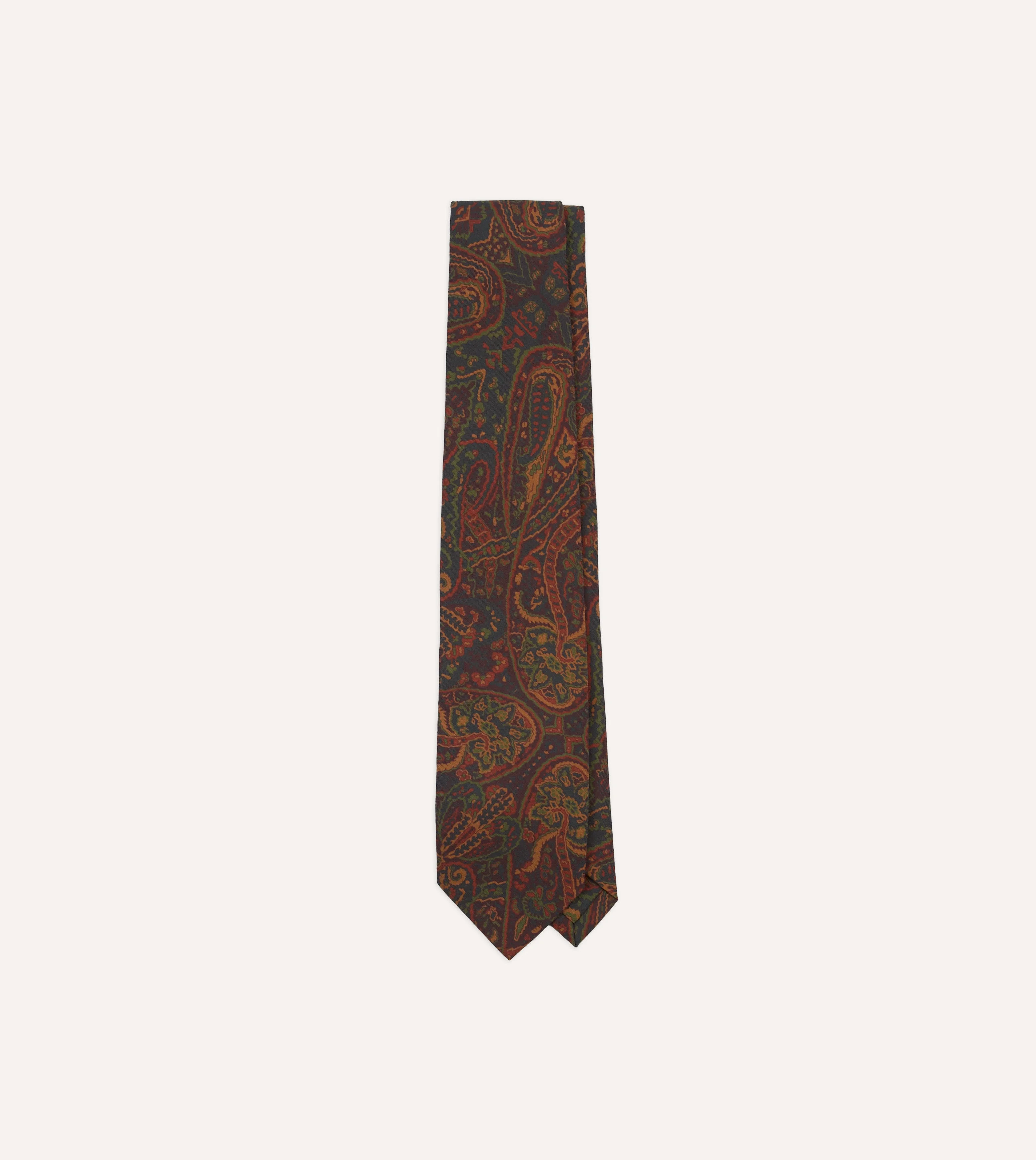 Navy and Burgundy Floral Paisley Print Silk Self Tipped Tie - 1