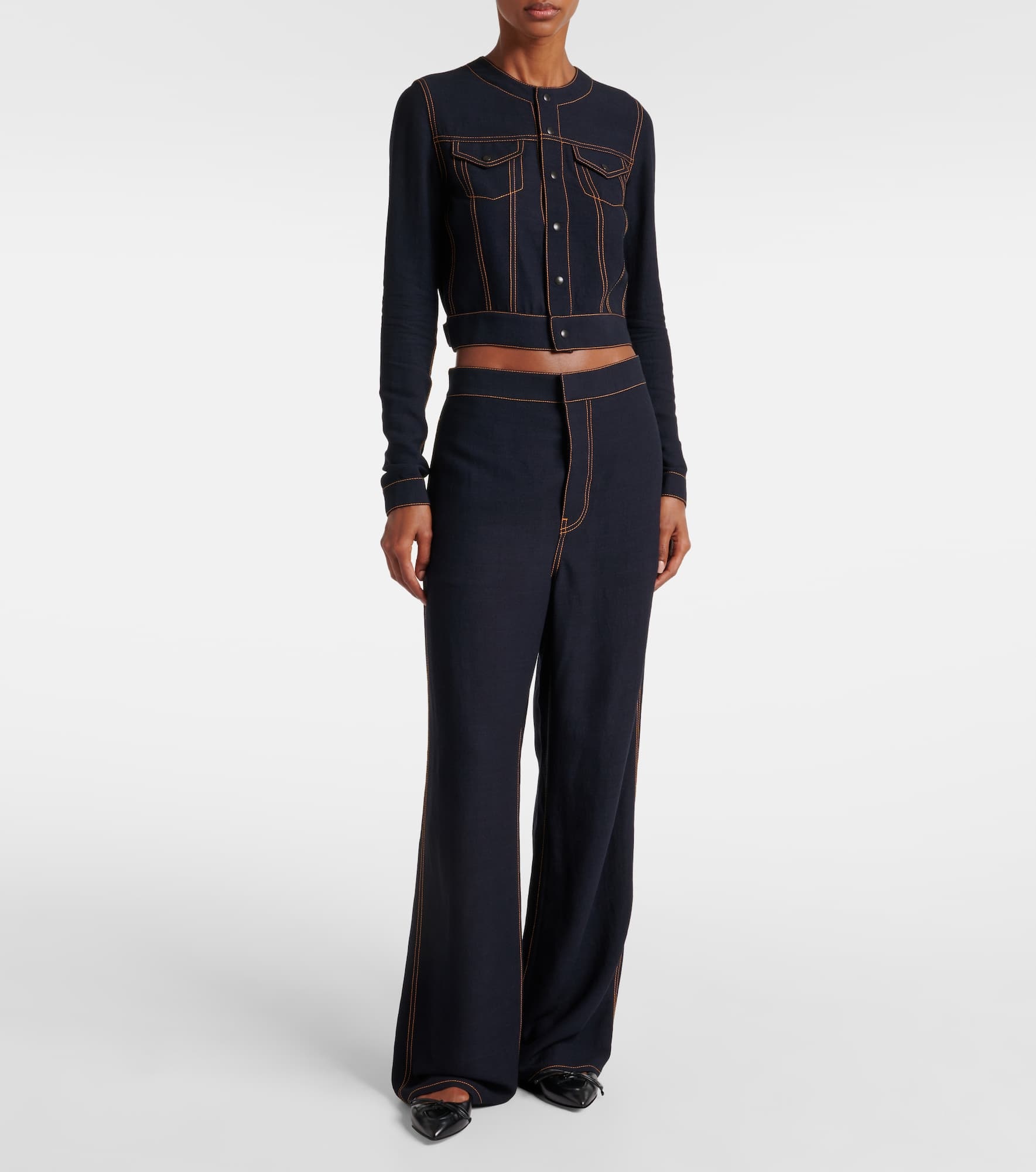 Tailored wool-blend georgette wide-leg pants - 2