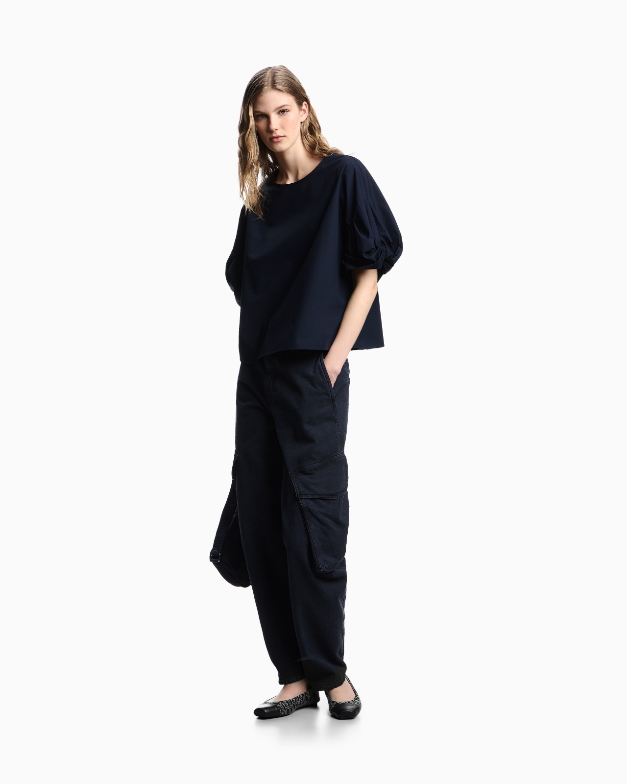POPLIN BLOUSE WITH TWISTED SLEEVES - 2