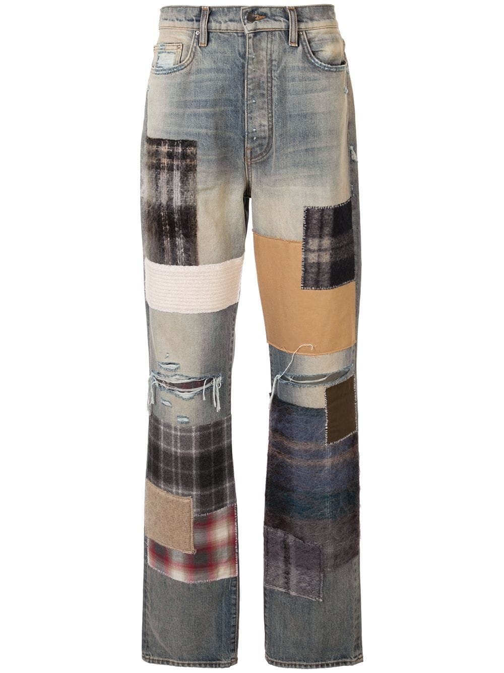 patchwork straight-leg jeans - 1