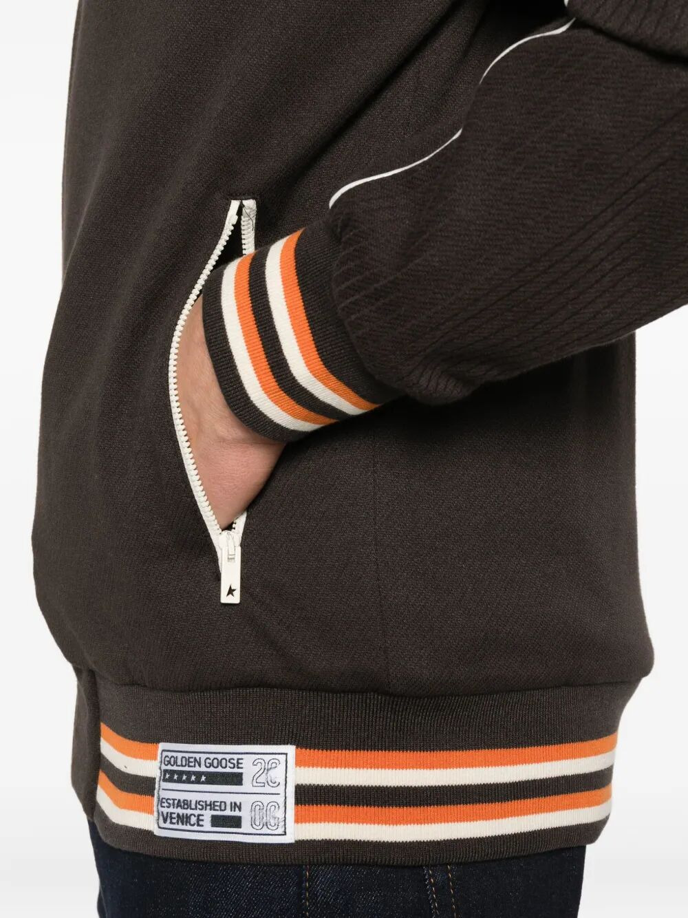 Golden Goose Men "Journey" Unisex Zipped Track Jacket Blend Cotton Flat Rib Jersey With Piping And L - 7