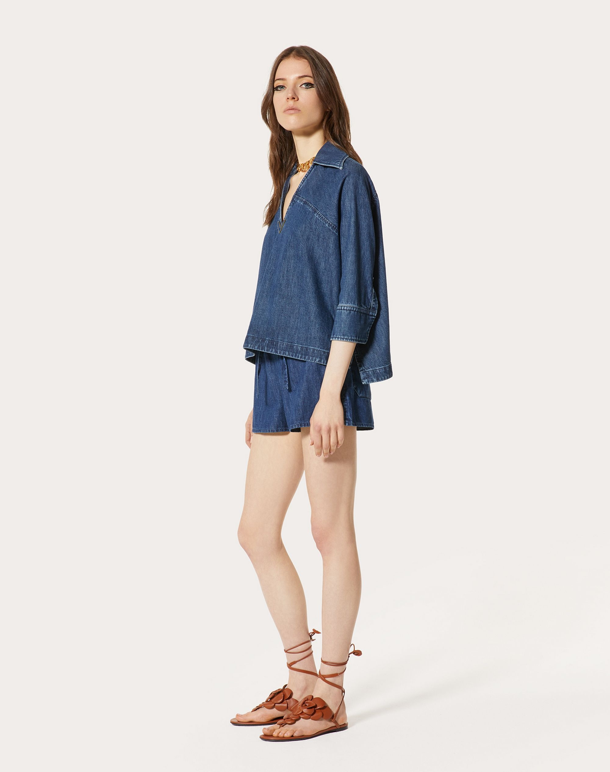 CHAMBRAY DENIM KAFTAN TOP - 2