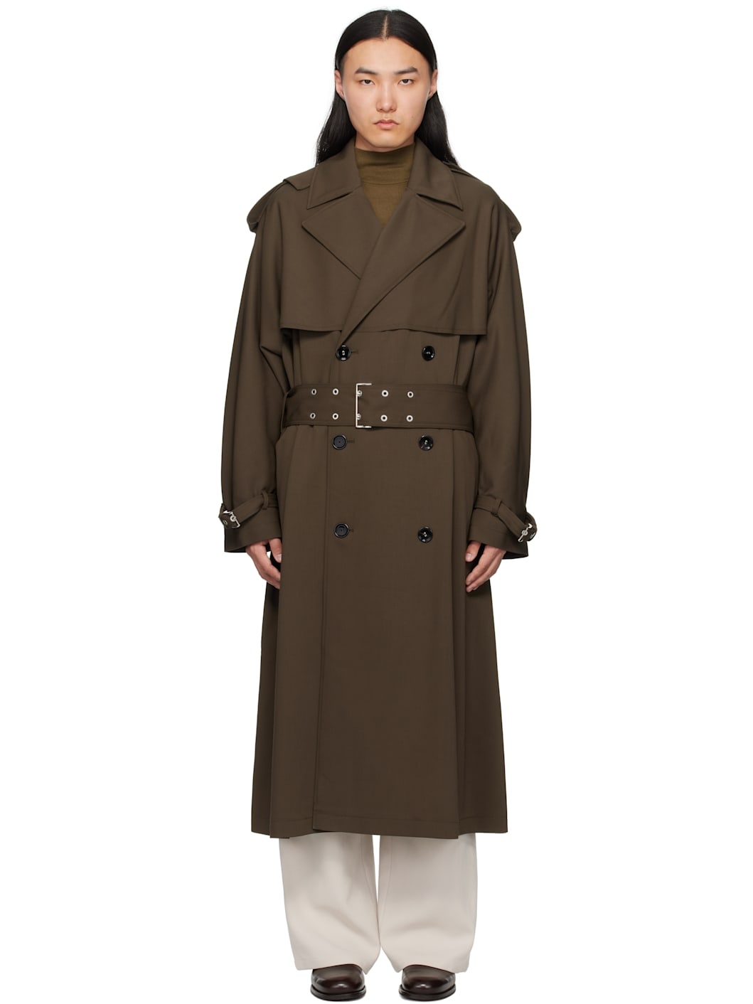 Khaki Wool Trench Coat - 1