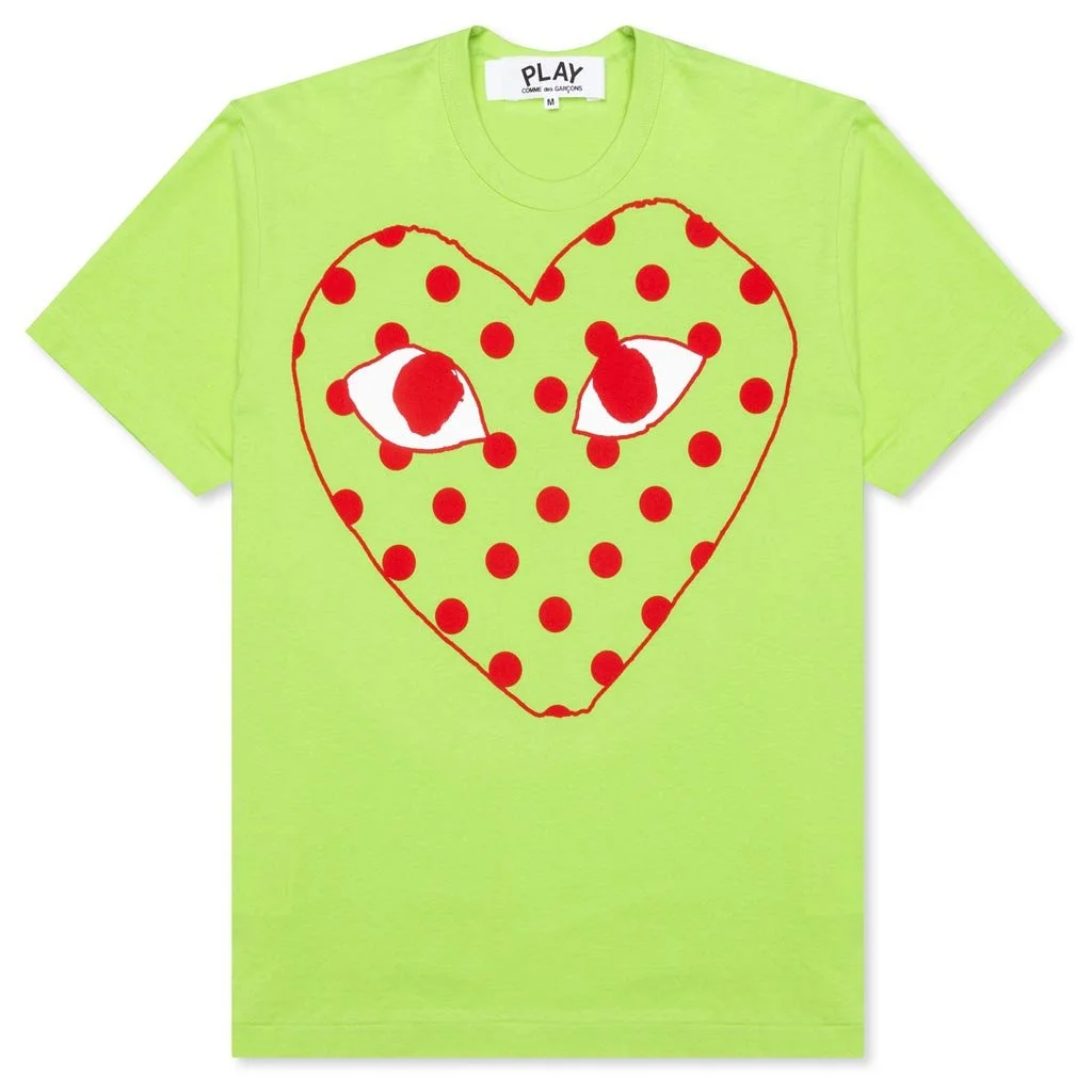 COMME DES GARCONS PLAY PASTELLE POLKA DOT LOGO T-SHIRT - GREEN - 1