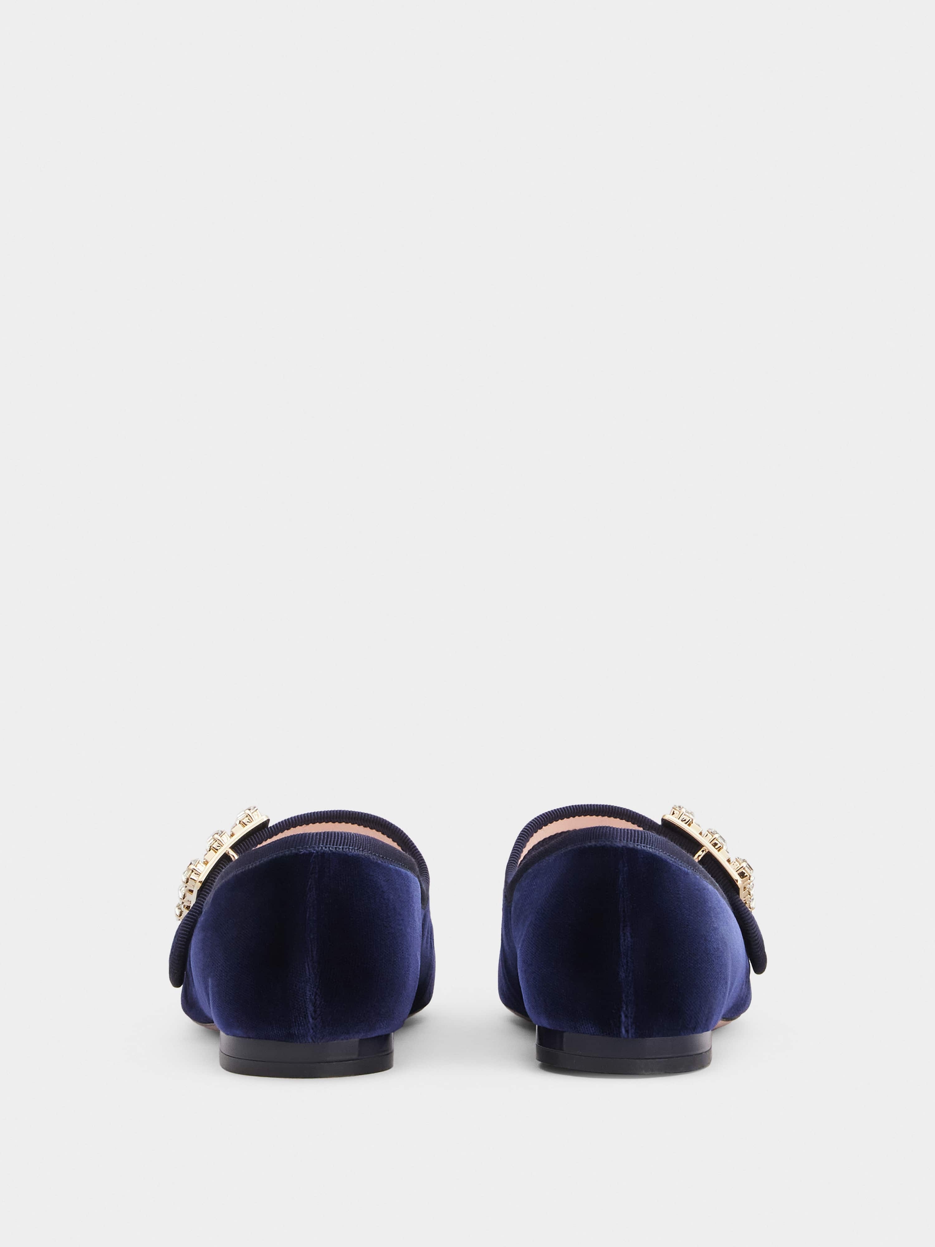 Très Vivier Strass Buckle Babies Ballerinas in Velvet - 5