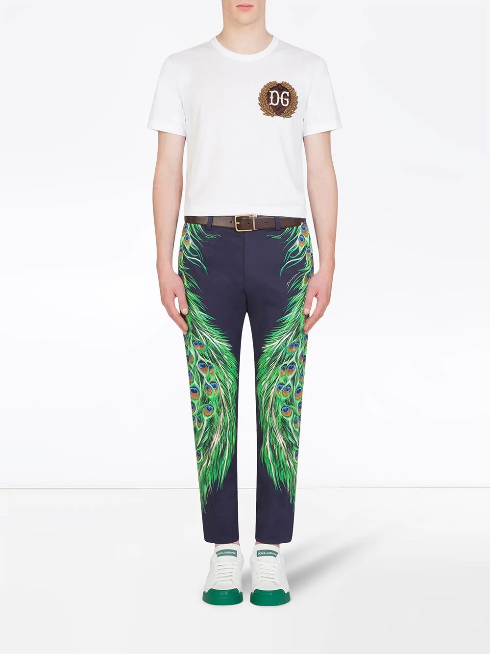 peacock feather-print trousers - 2