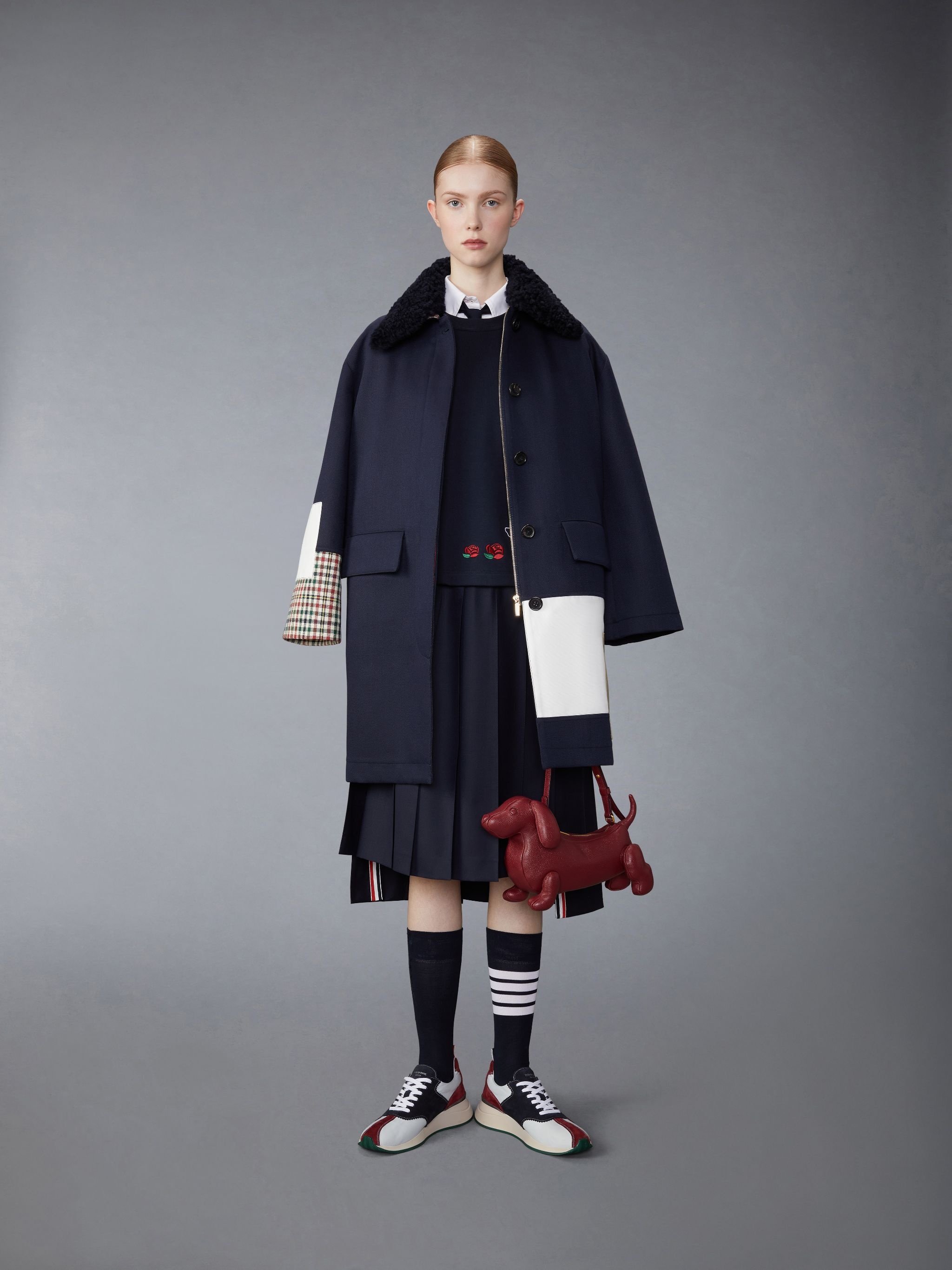 Double Face Wool Twill Detachable Shearing Collar Patchwork Bal Collar Raincoat - 4
