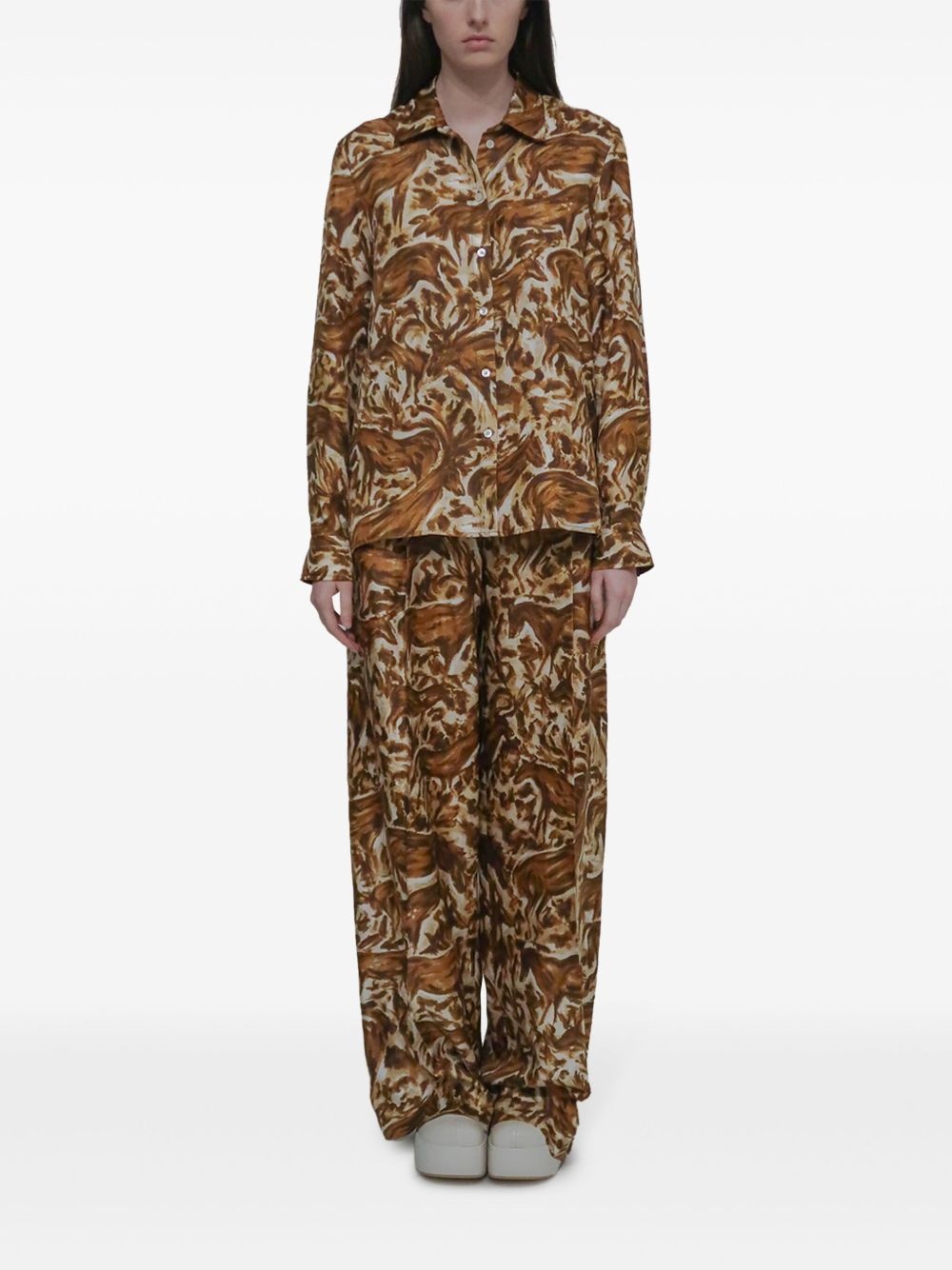 pleat front straight-leg trousers - 3