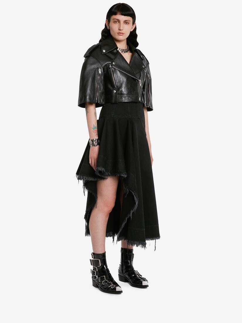 Women's Cropped Biker Jacket in Black - 3