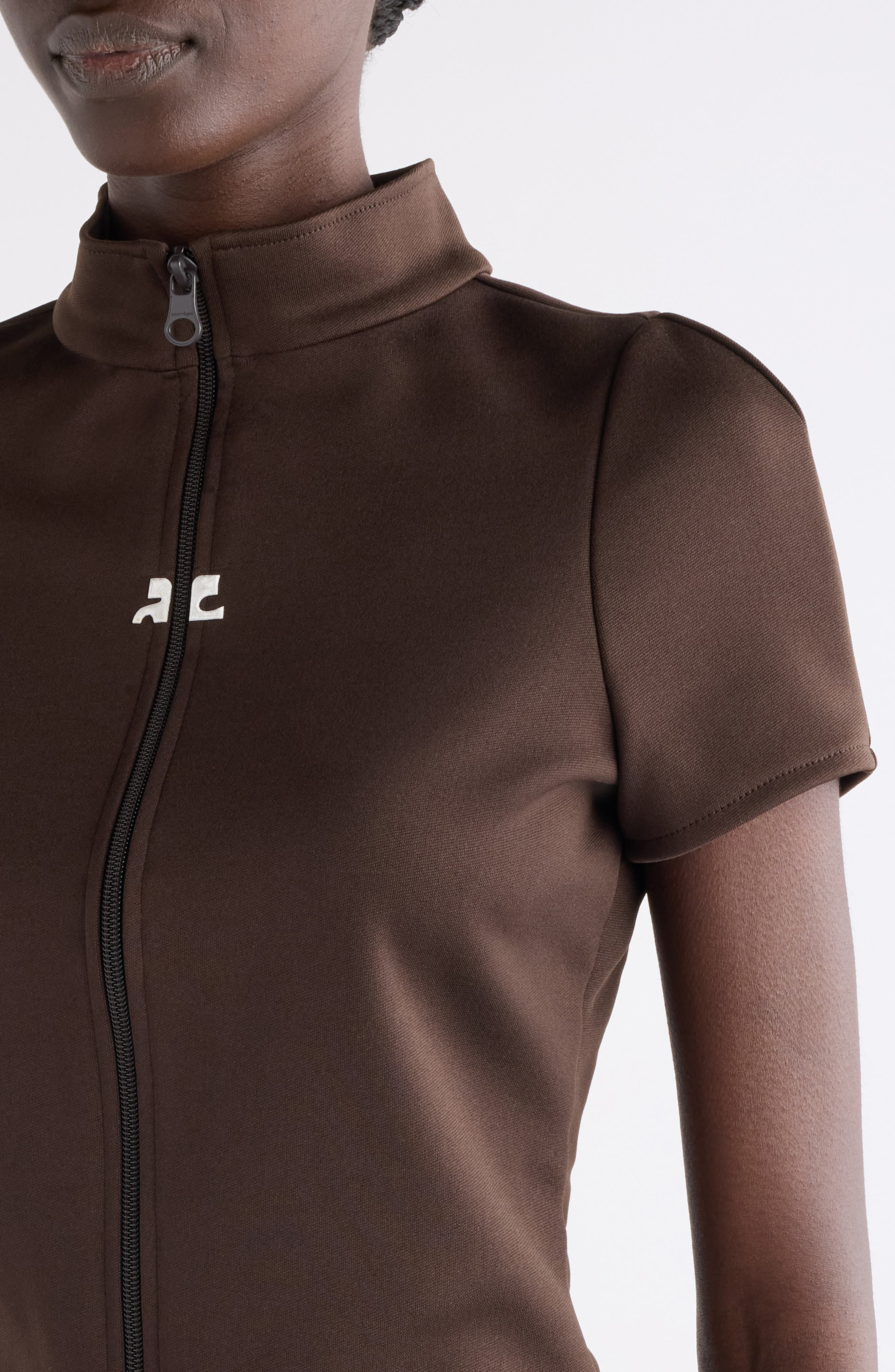 Courrèges Interlock Full Zip Top in Chocolate at Nordstrom - 5