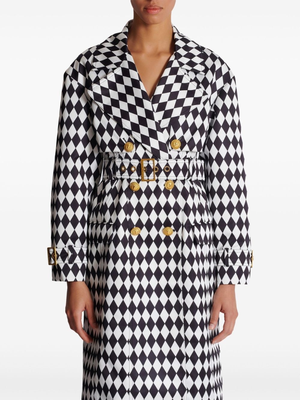 diamond-print belted trench coat - 5