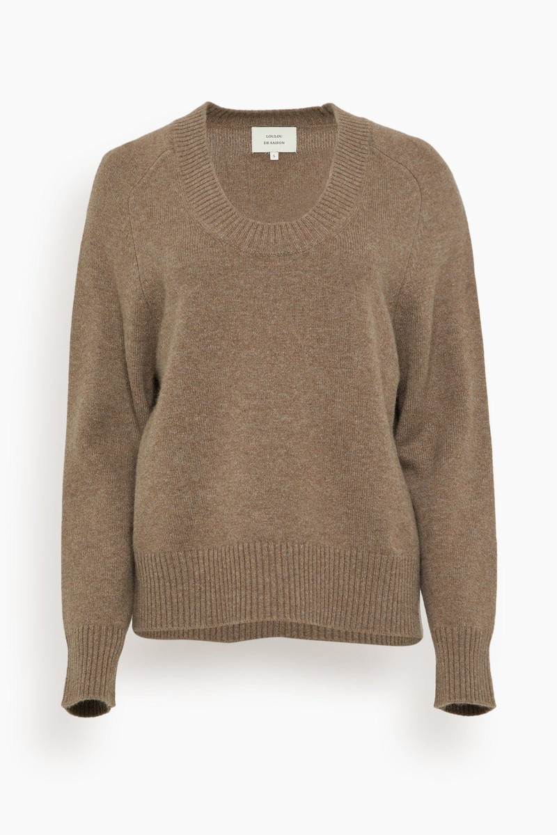 Baji Dropped U-Neck Sweater in Brown Melange 1