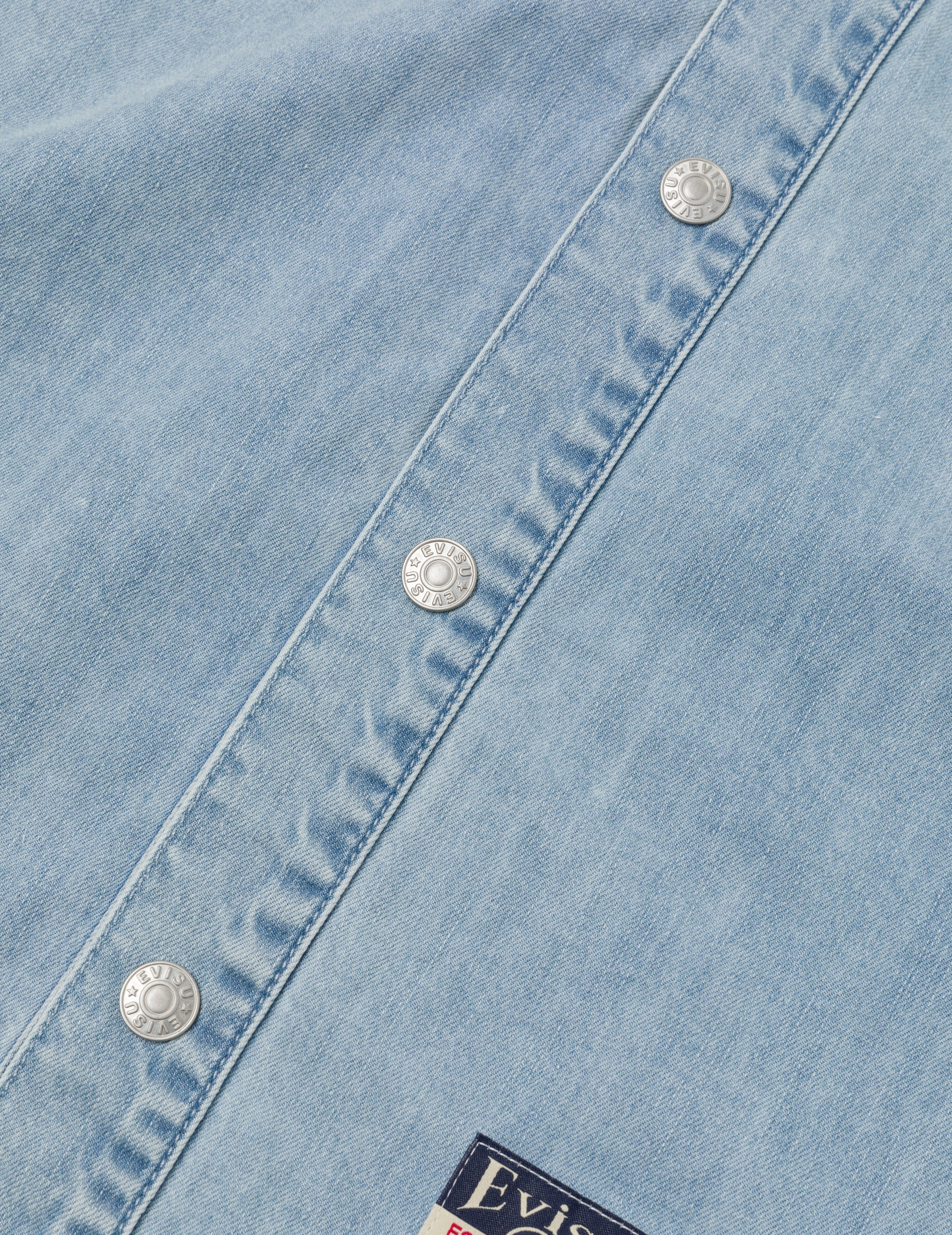 Hakutaku and Logo Print Fashion Fit Denim Baseball Shirt - 9