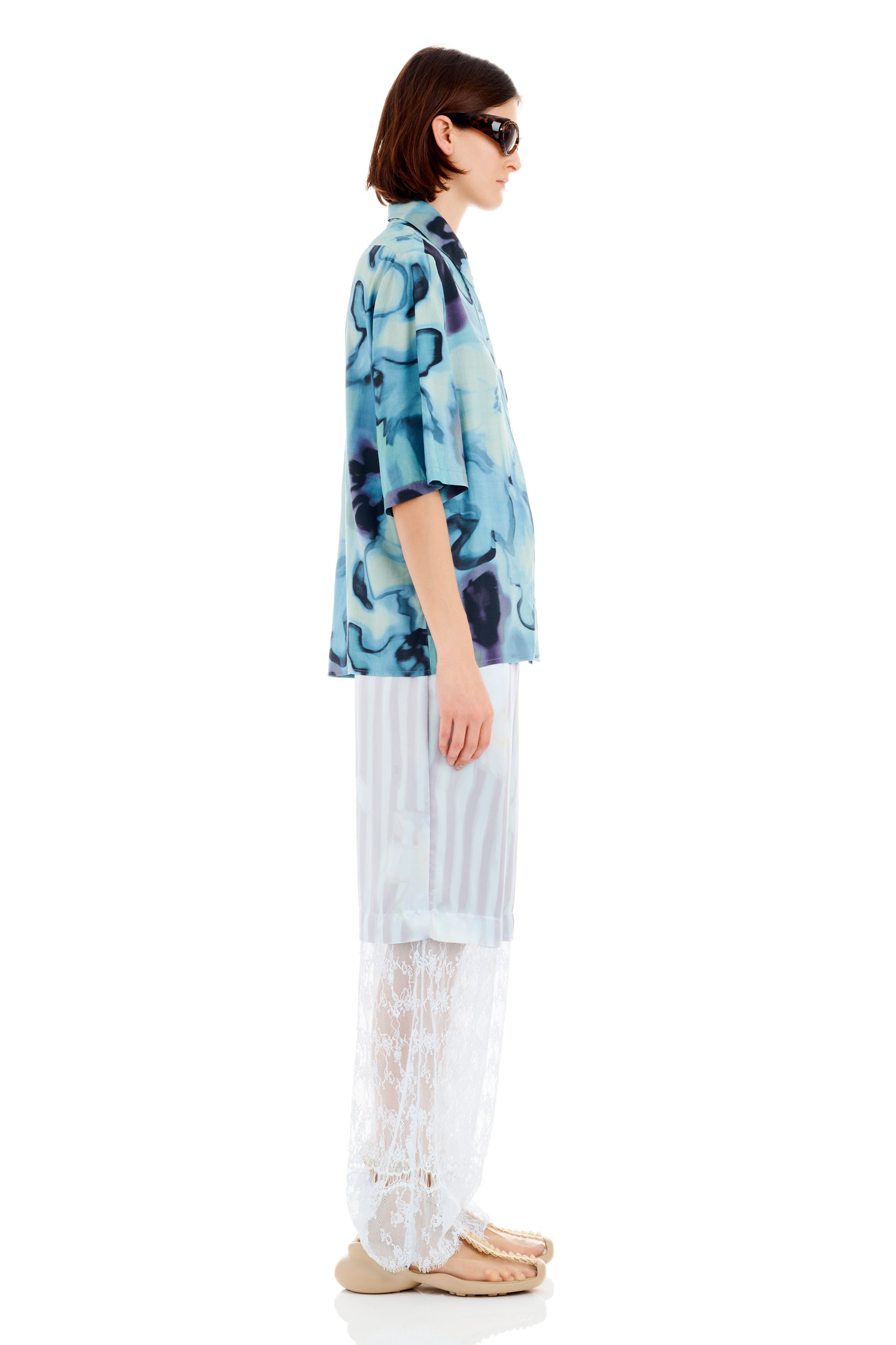 SKY WATERCOLOR FLORAL SUNNY BUTTON UP - 4