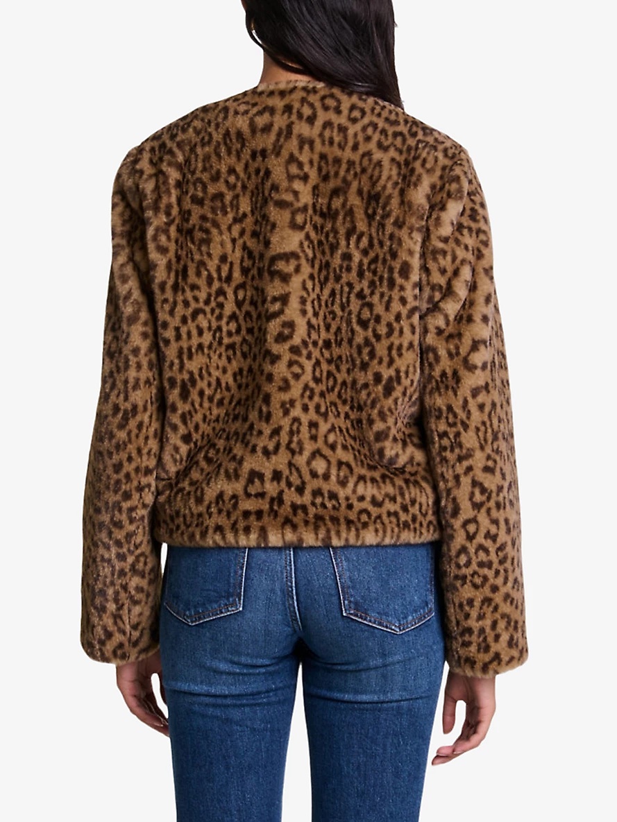 Leopard-print round-neck faux-fur jacket - 4