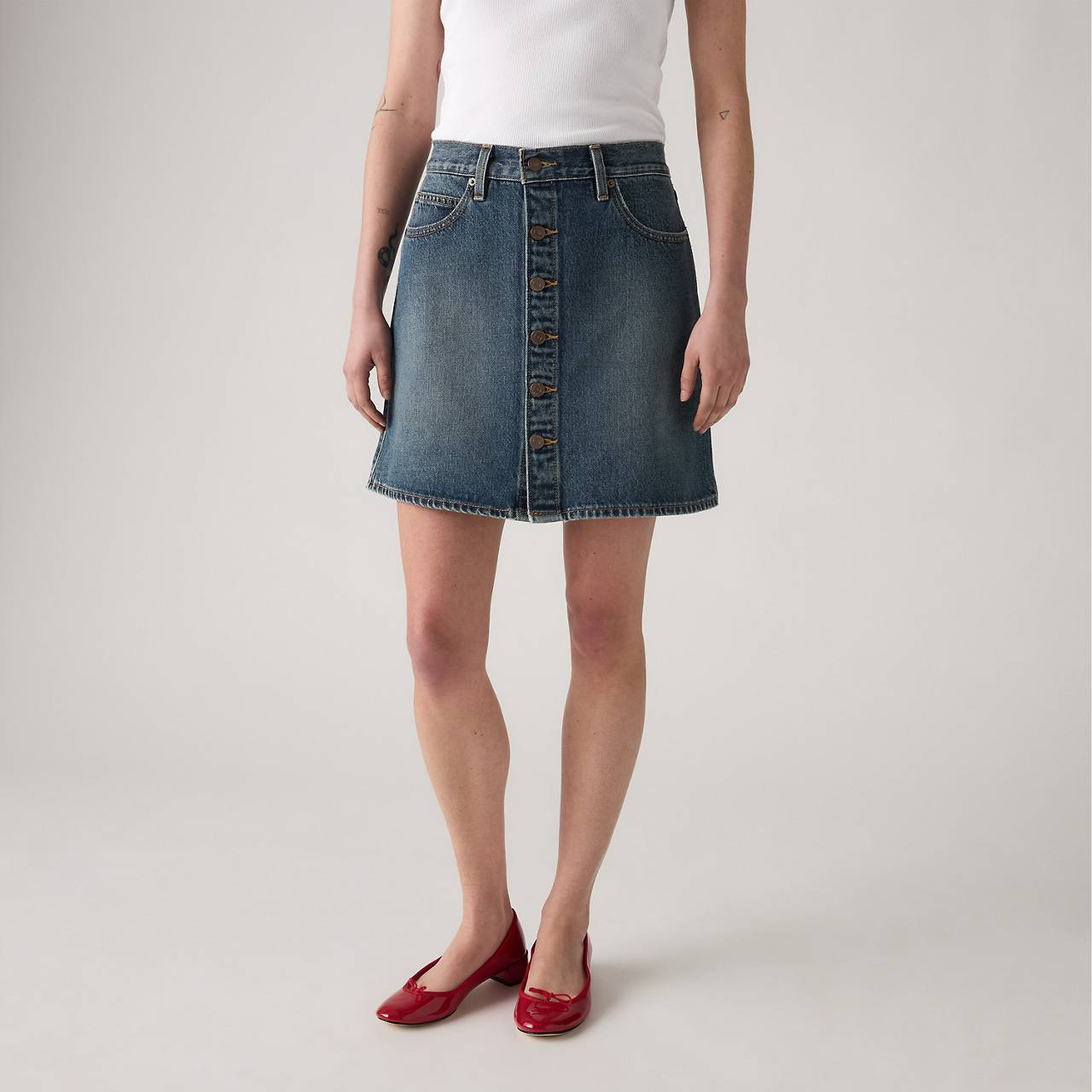 RETRO BUTTON FRONT SKIRT - 4