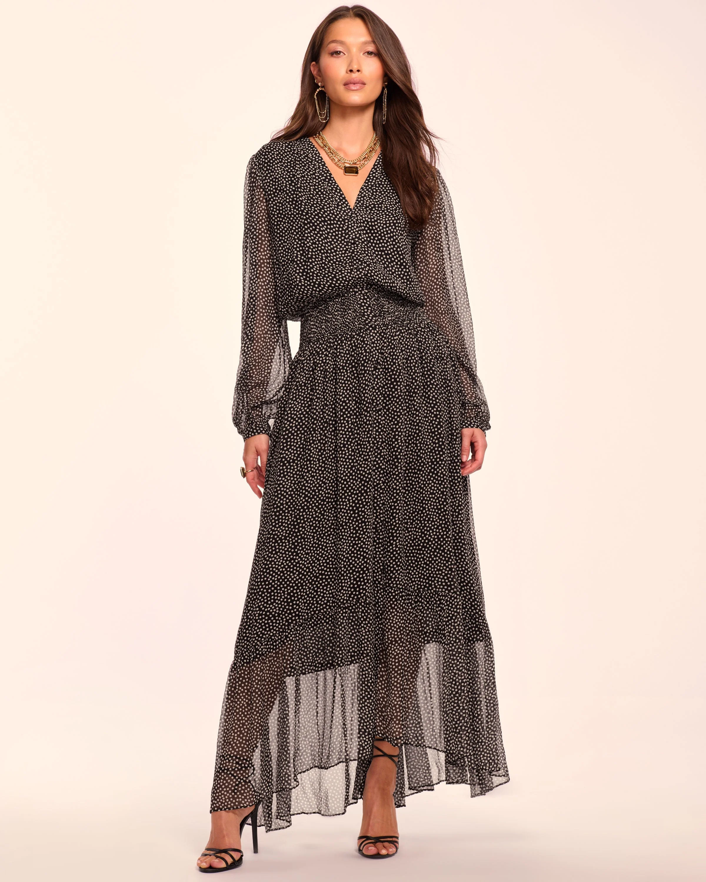 Dorothee Silk Long Sleeve Smocked Maxi Dress - 1
