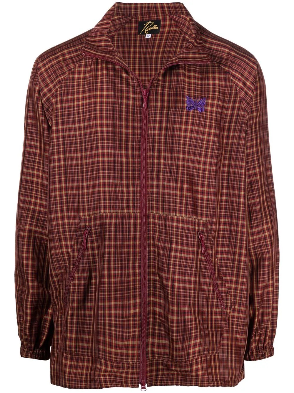 logo-embroidered checked bomber jacket - 1